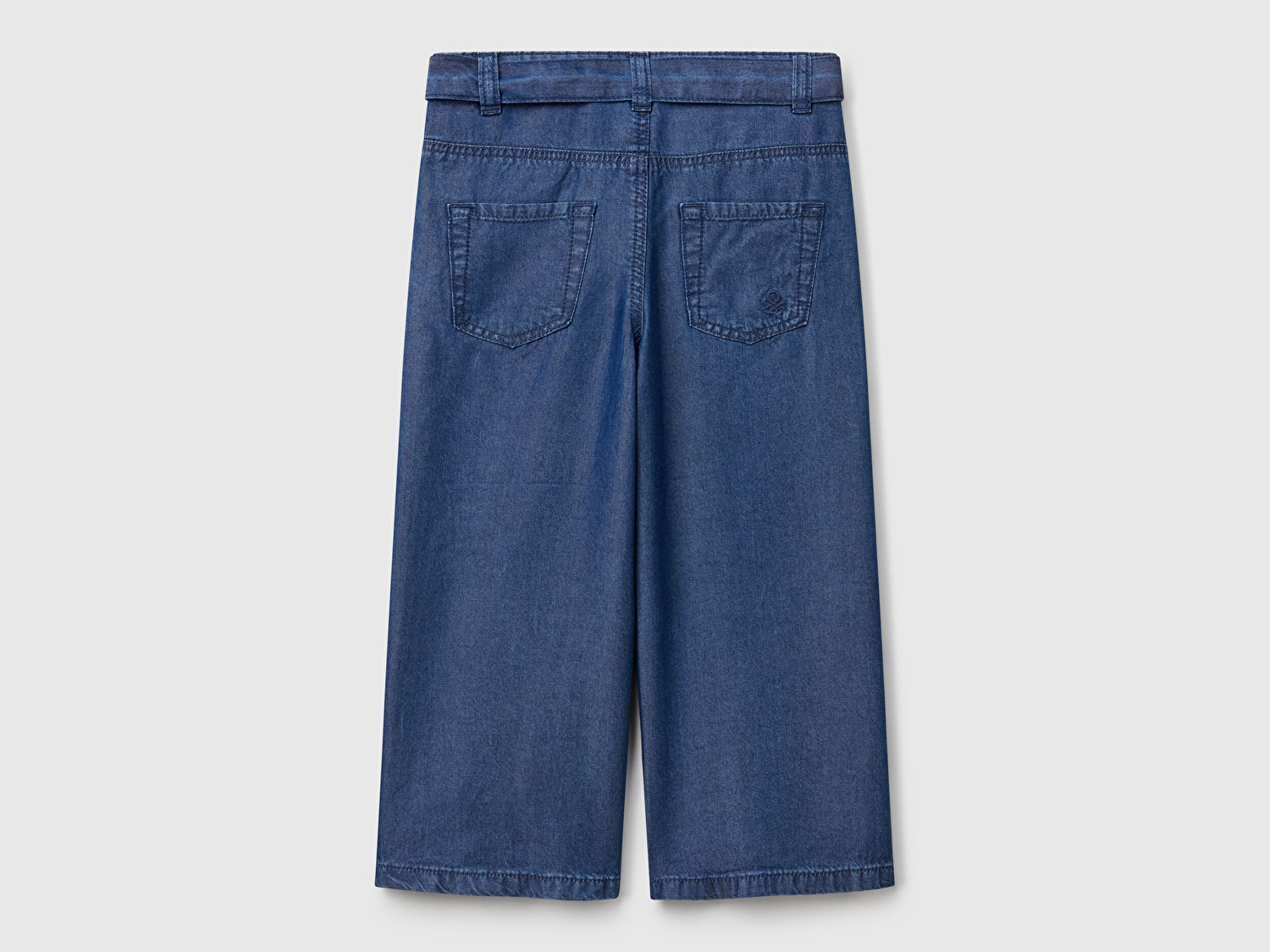 Benetton Kız Bebek Koyu Denim %100 Liyosel Taş Yıkama Kuşaklı Wide Leg Denim Pantolon