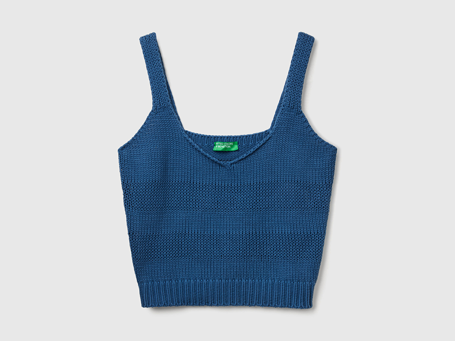Benetton Kadın Denim %100 Pamuk Şerit Efektli Örme Relax Fit V Yaka Triko Atlet