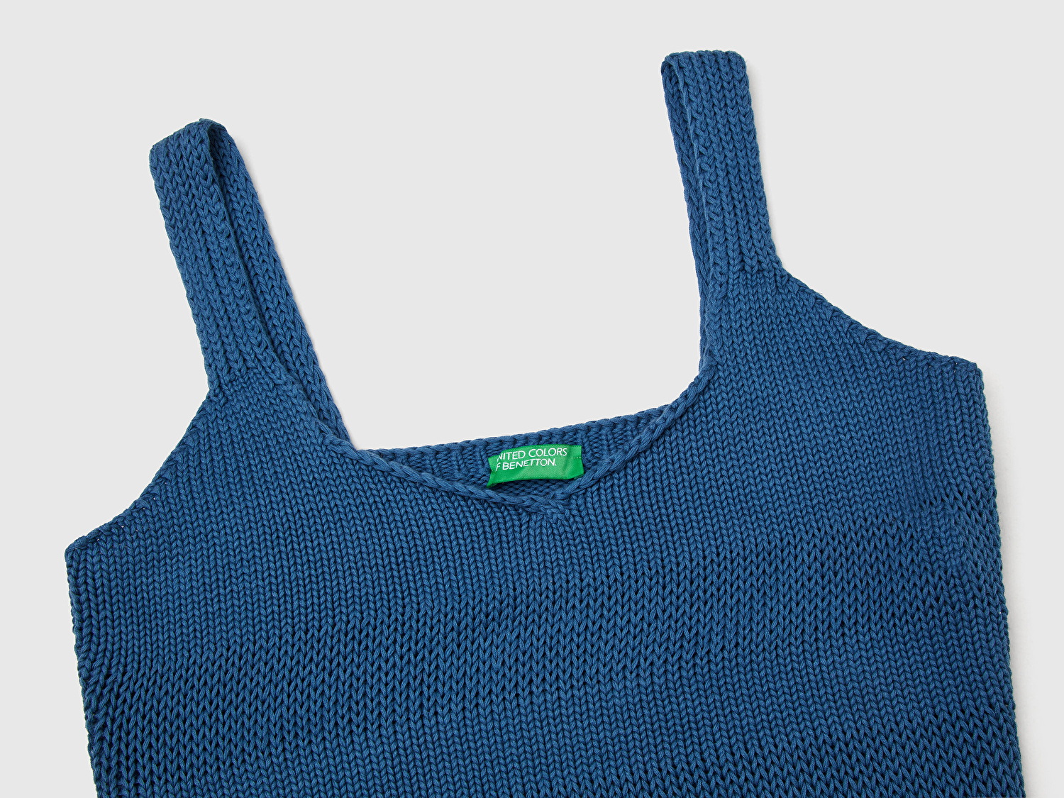 Benetton Kadın Denim %100 Pamuk Şerit Efektli Örme Relax Fit V Yaka Triko Atlet