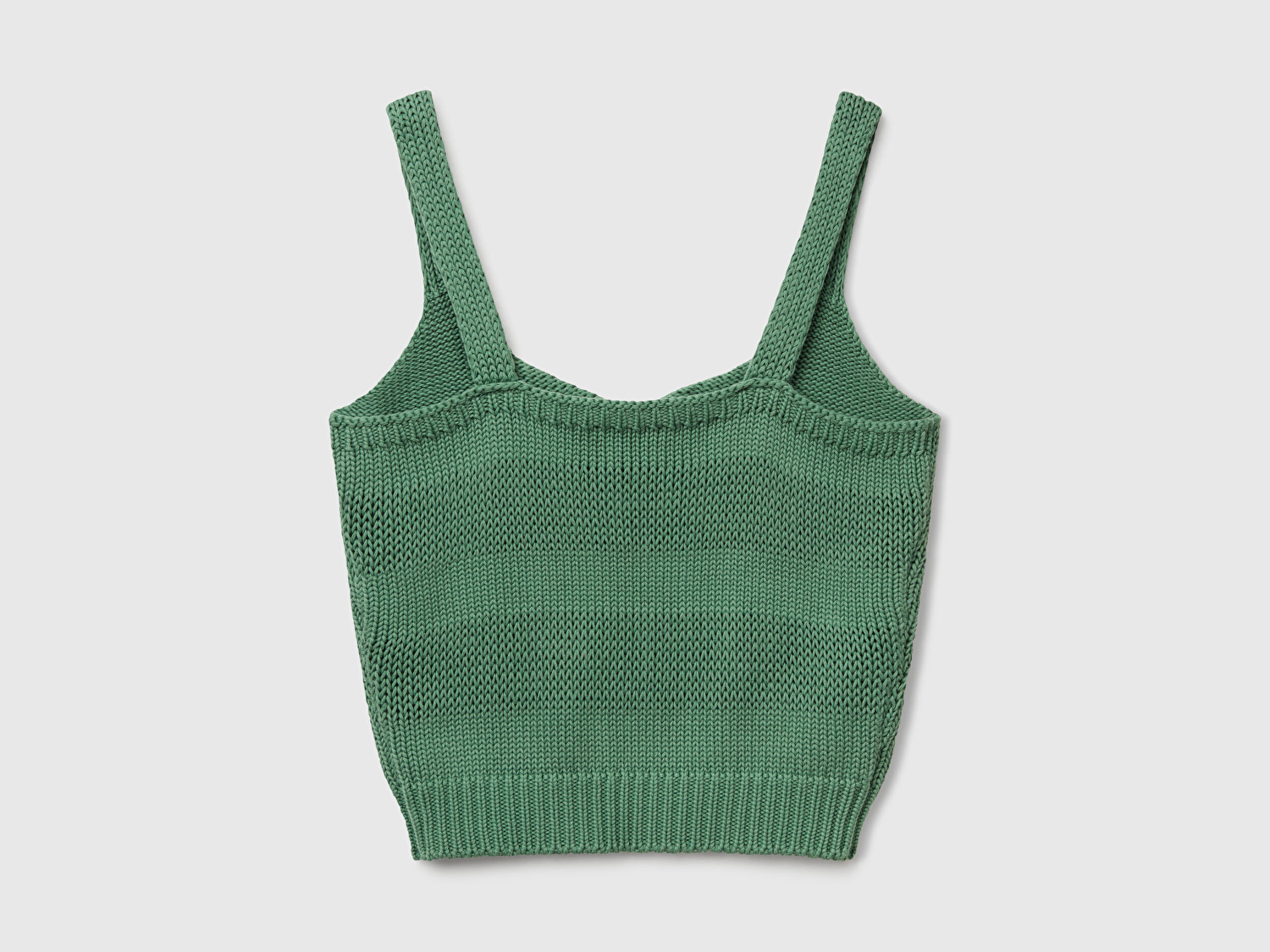 Benetton Kadın Açık Yeşil %100 Pamuk Şerit Efektli Örme Relax Fit V Yaka Triko Atlet