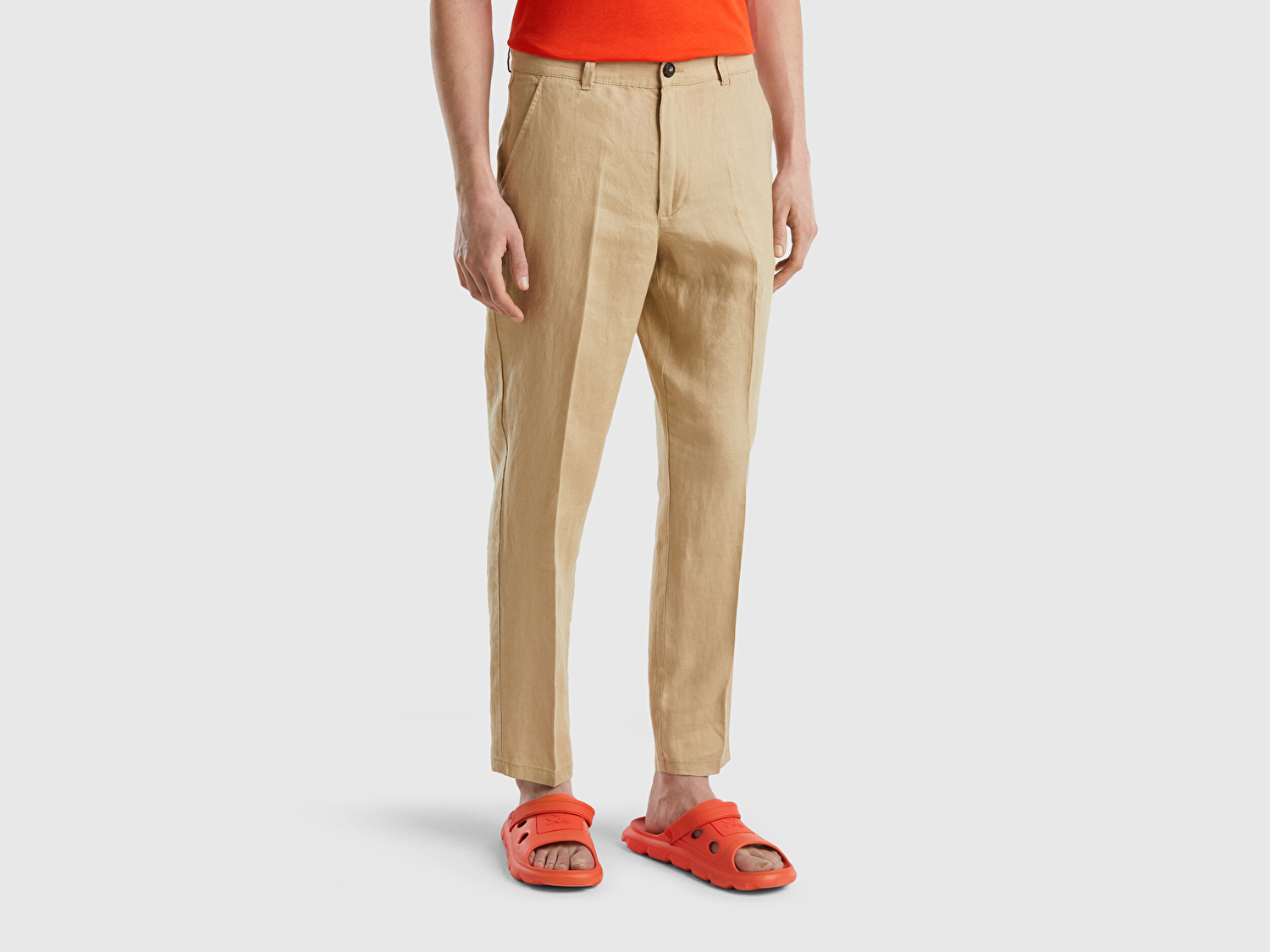 Benetton Erkek Bej %100 Keten Pantolon