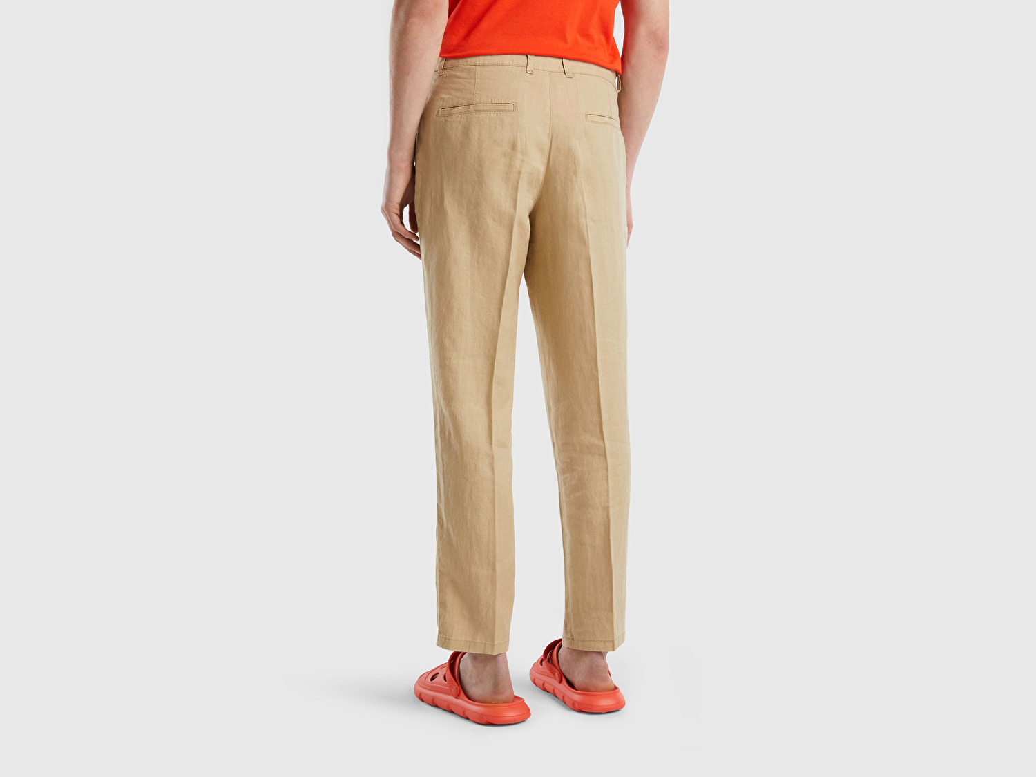 Benetton Erkek Bej %100 Keten Pantolon