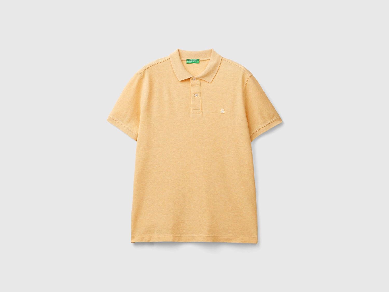Benetton Erkek Hardal %100 Pamuk Göğsü Logo İşlemeli Düğmeli Polo T-Shirt