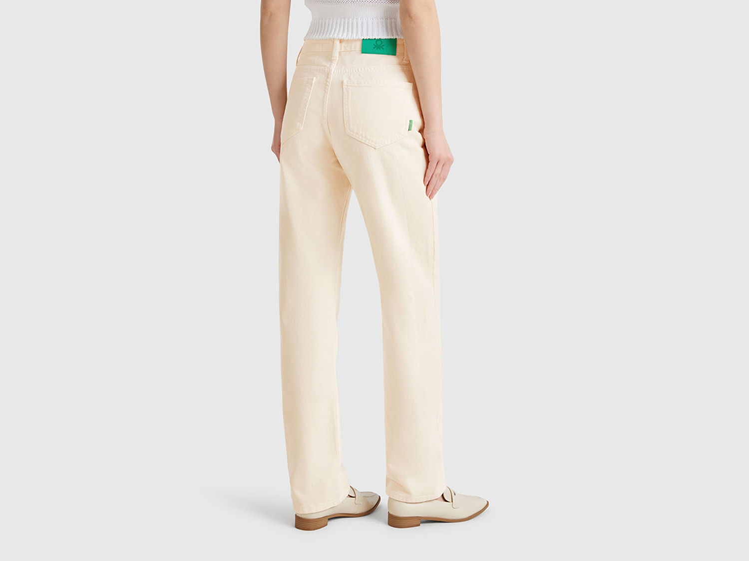 Benetton Kadın Krem %100 Pamuk Normal Bel Regular Fit Denim Pantolon