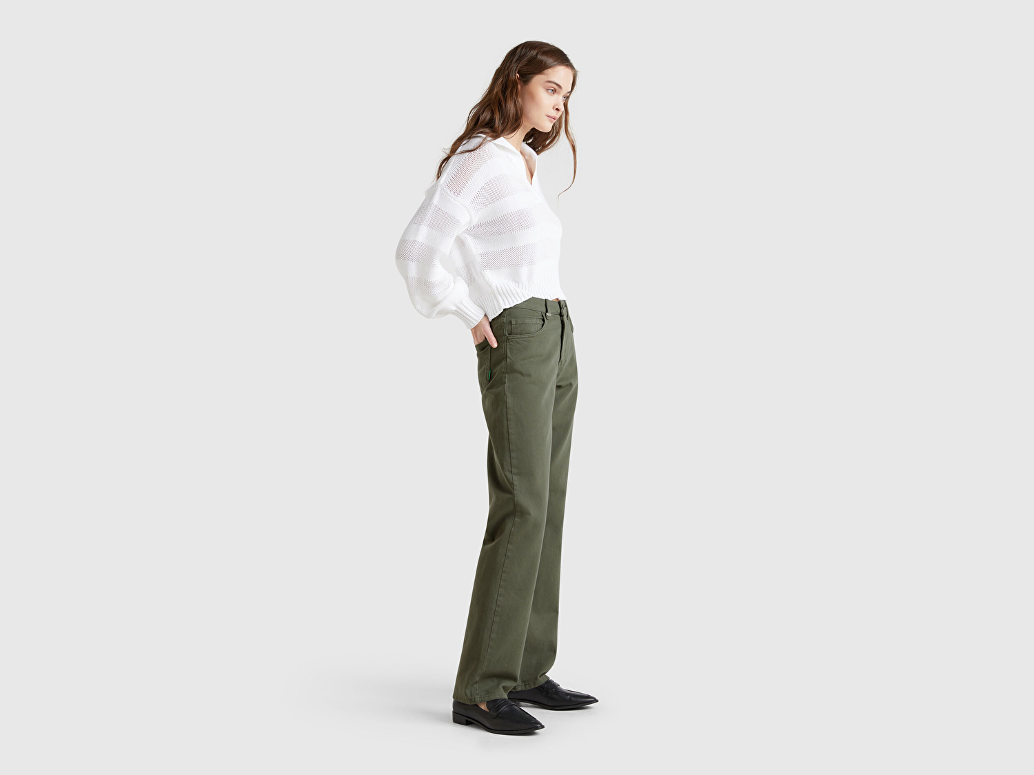 Benetton Kadın Soluk Yeşil %100 Pamuk Normal Bel Regular Fit Denim Pantolon