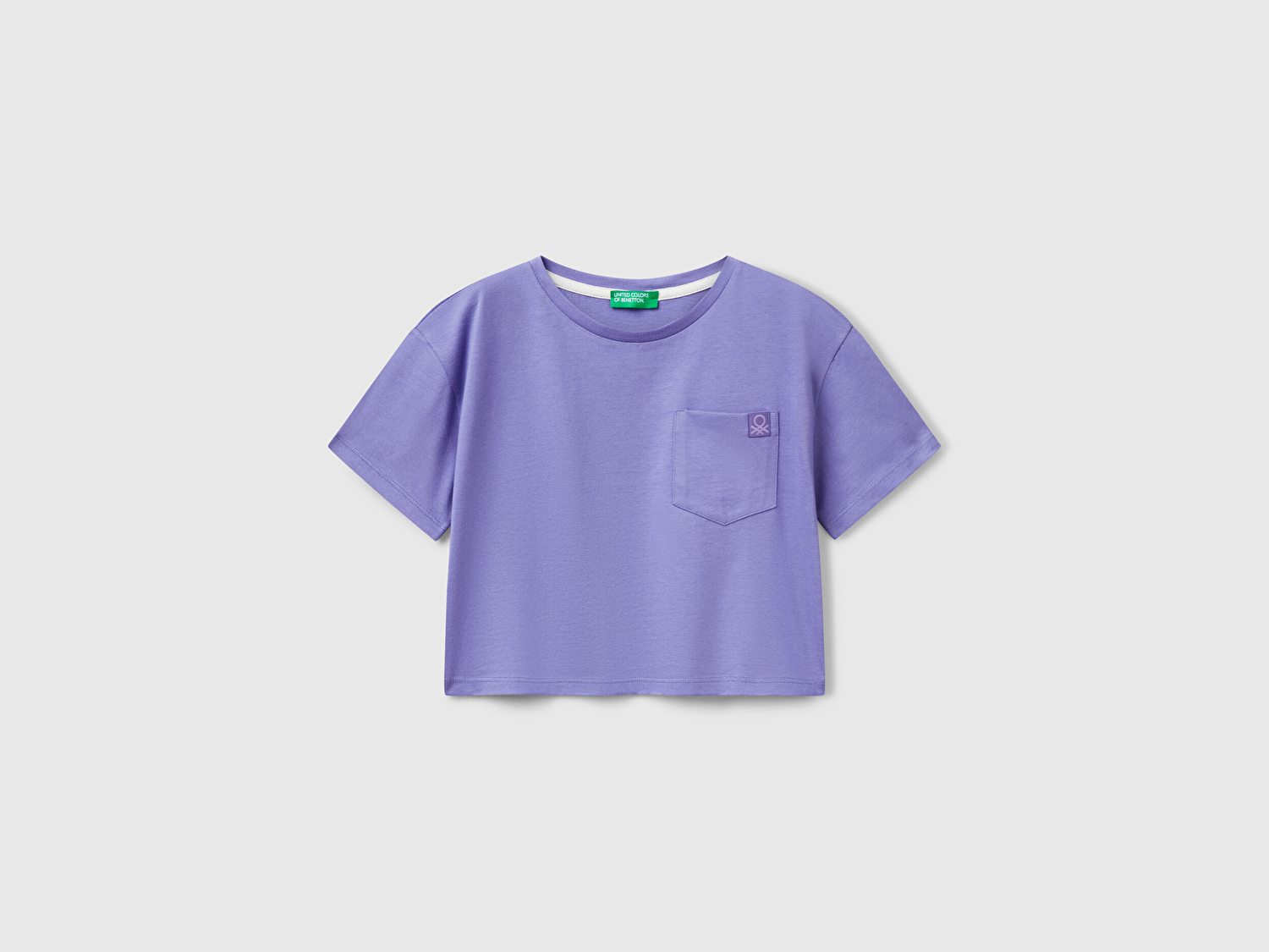 Benetton Kız Çocuk Mor Arkası Baskılı Yama Cepli T-Shirt