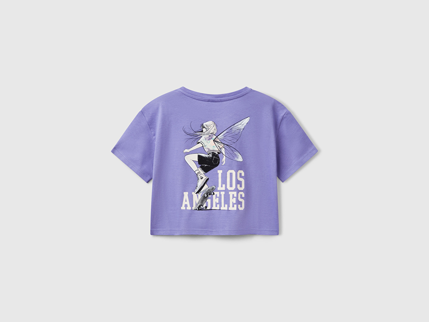Benetton Kız Çocuk Mor Arkası Baskılı Yama Cepli T-Shirt