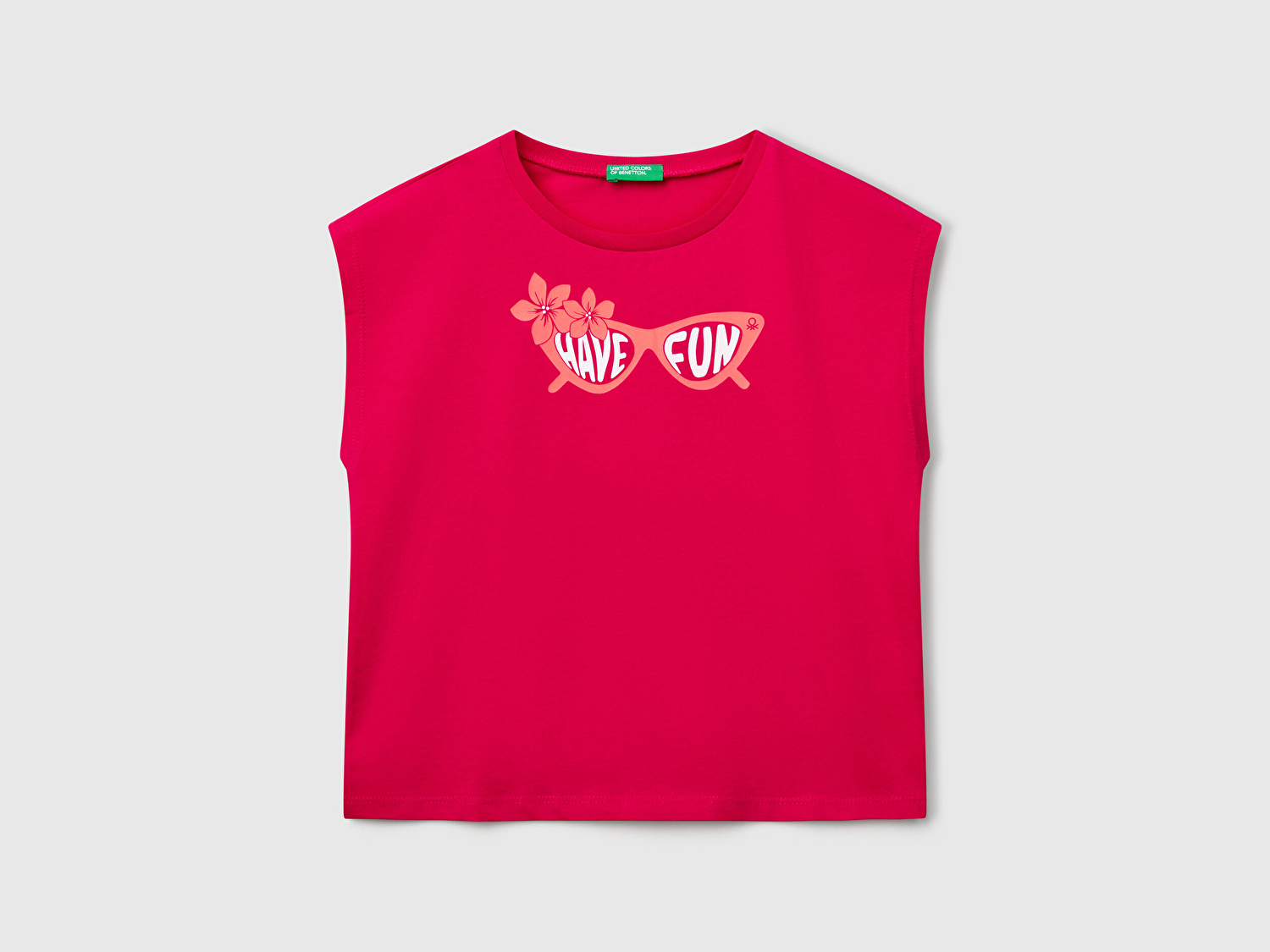 Benetton Kız Çocuk Fuşya Grafik Baskılı Kısa Kollu T-Shirt