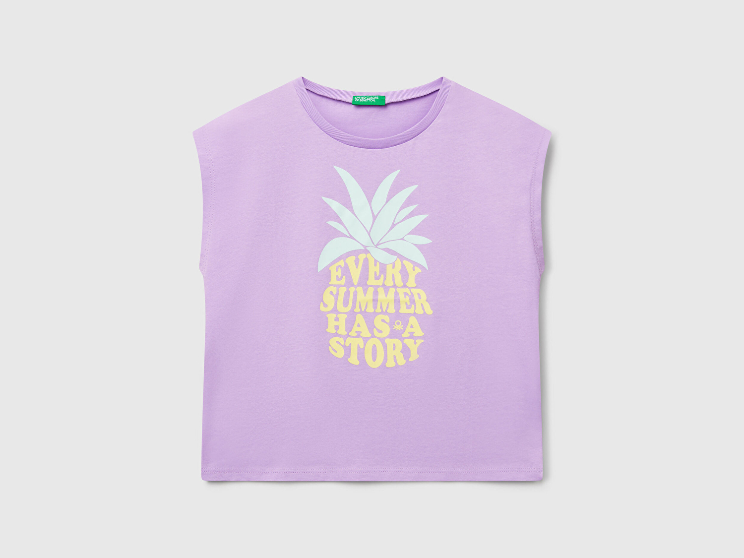Benetton Kız Çocuk Lila Grafik Baskılı Kısa Kollu T-Shirt