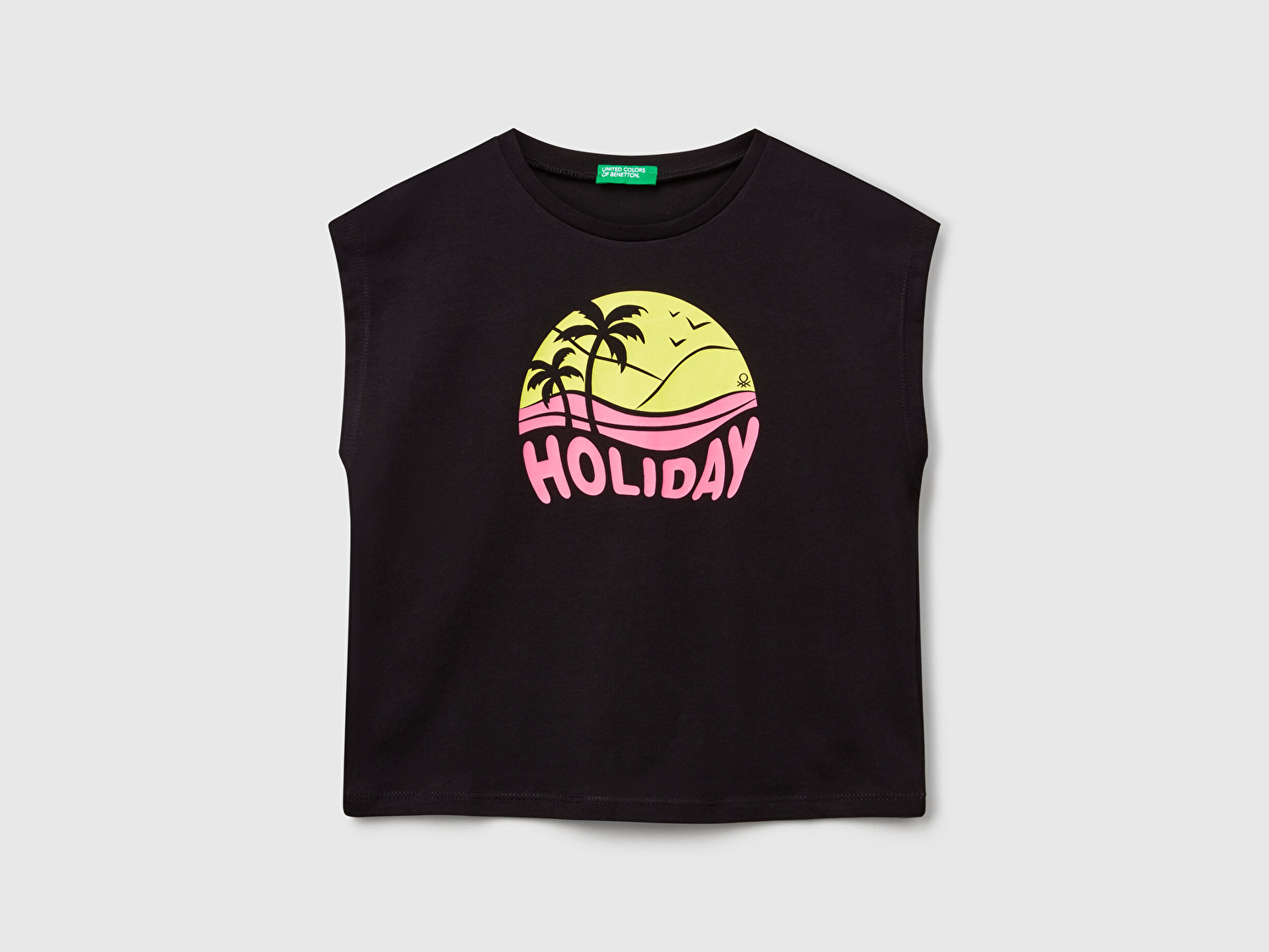 Benetton Kız Çocuk Siyah Grafik Baskılı Kısa Kollu T-Shirt