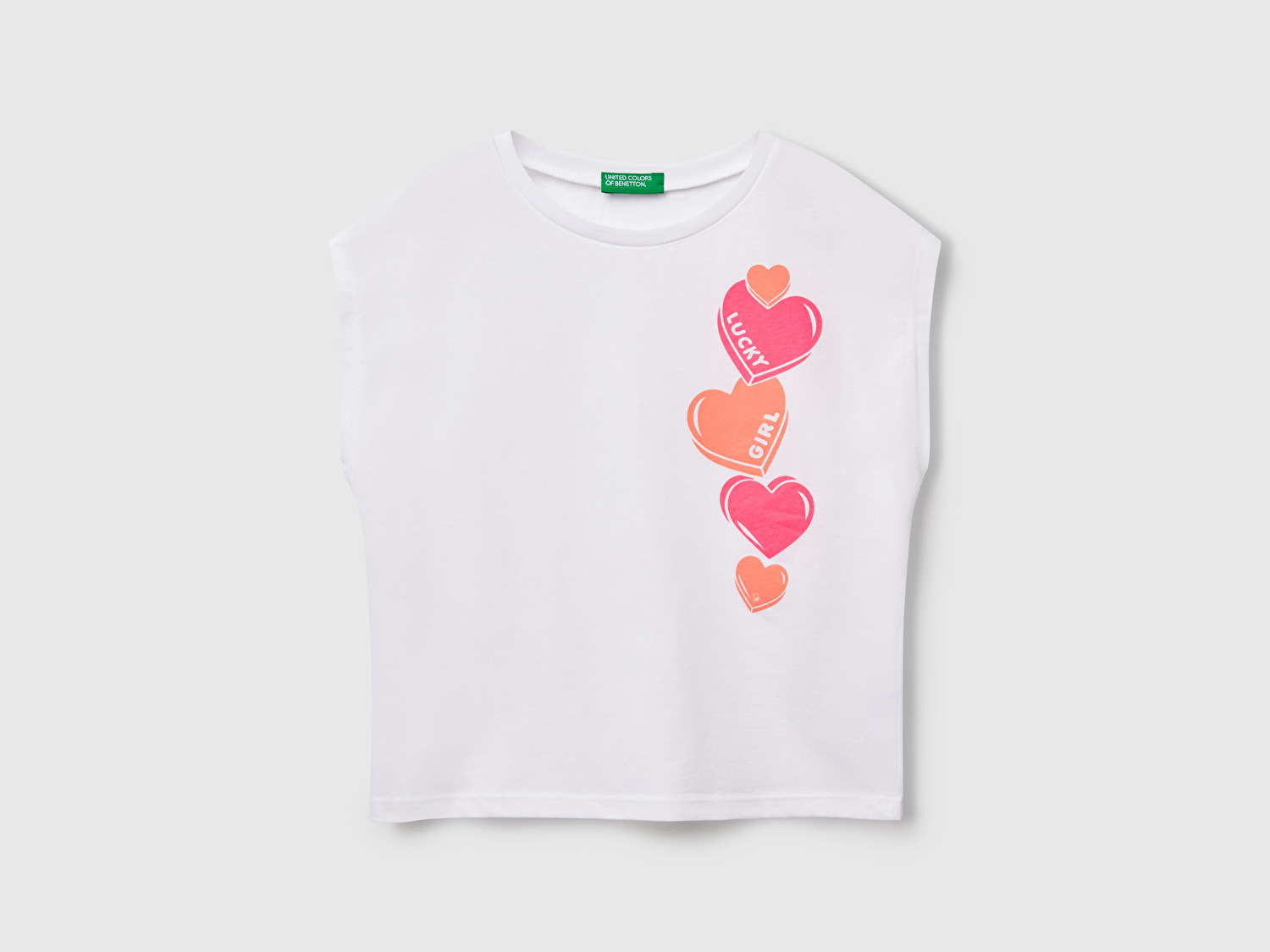 Benetton Kız Çocuk Beyaz Grafik Baskılı Kısa Kollu T-Shirt