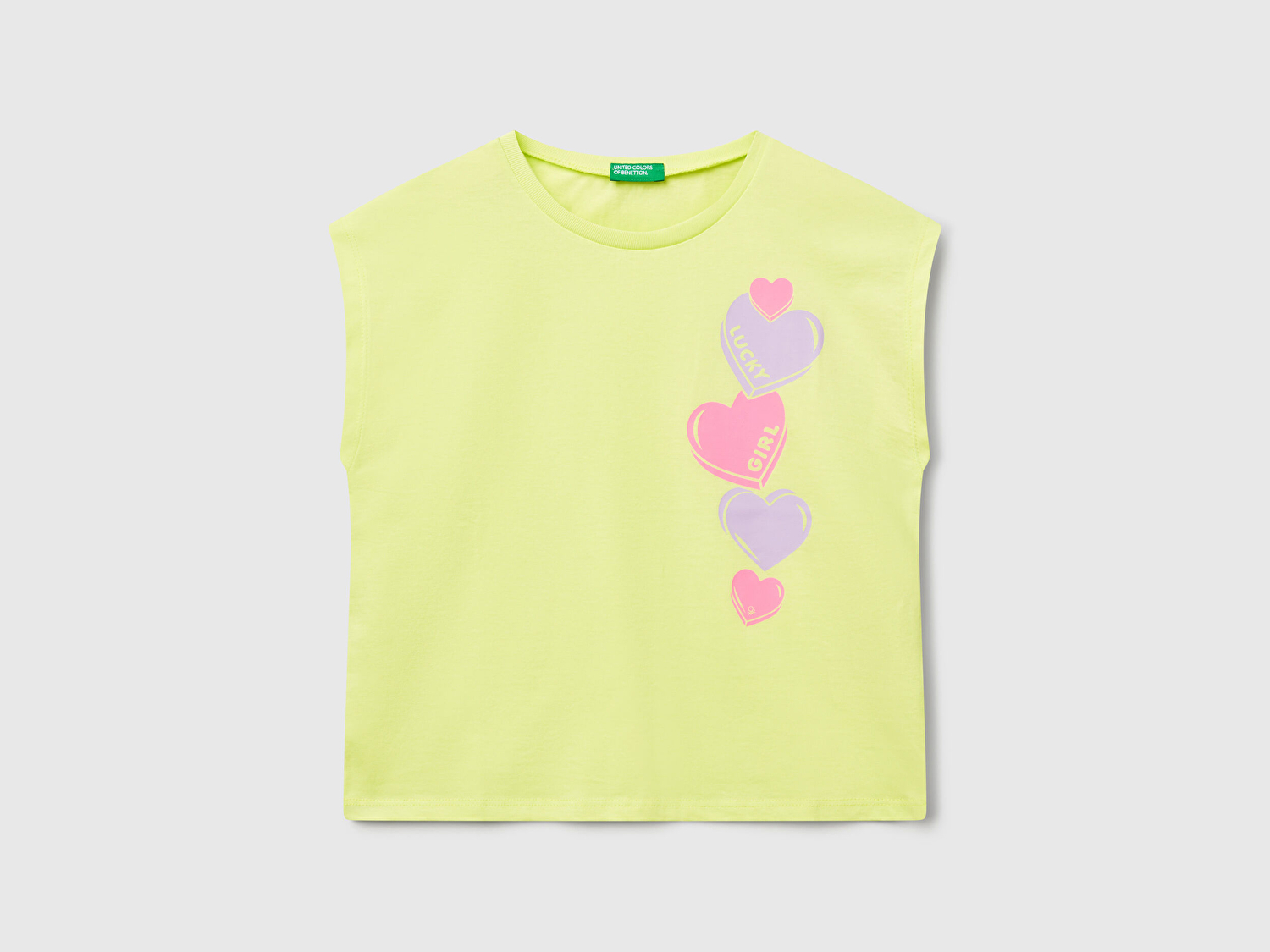 Benetton Kız Çocuk Sarı Grafik Baskılı Kısa Kollu T-Shirt