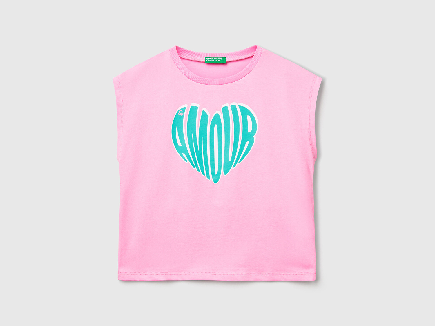 Benetton Kız Çocuk Pembe Grafik Baskılı Kısa Kollu T-Shirt