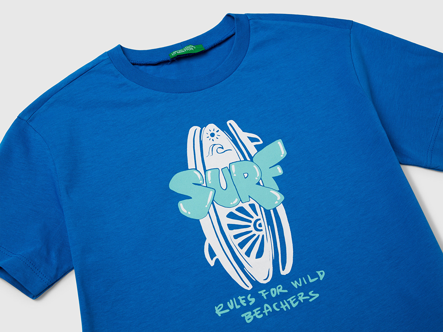 Benetton Erkek Çocuk Saks Mavi Grafik Baskılı Kısa Kollu T-Shirt