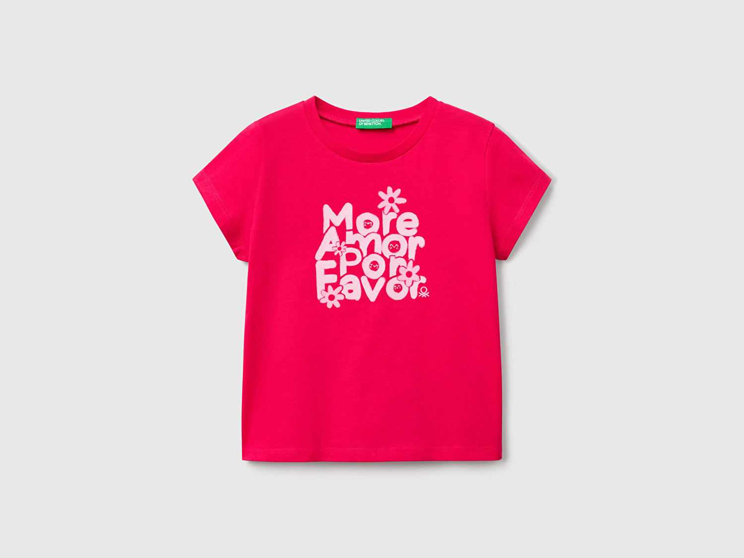 Benetton Kız Bebek Fuşya Grafik Baskılı Kısa Kollu T-Shirt