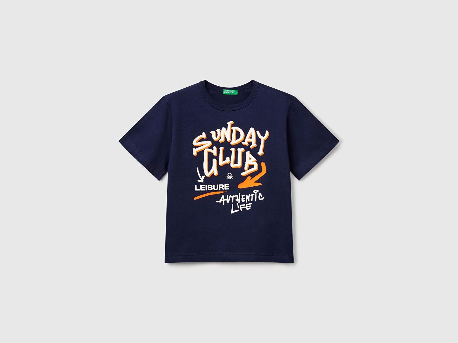 Benetton Erkek Bebek Lacivert Grafik Baskılı Kısa Kollu T-Shirt