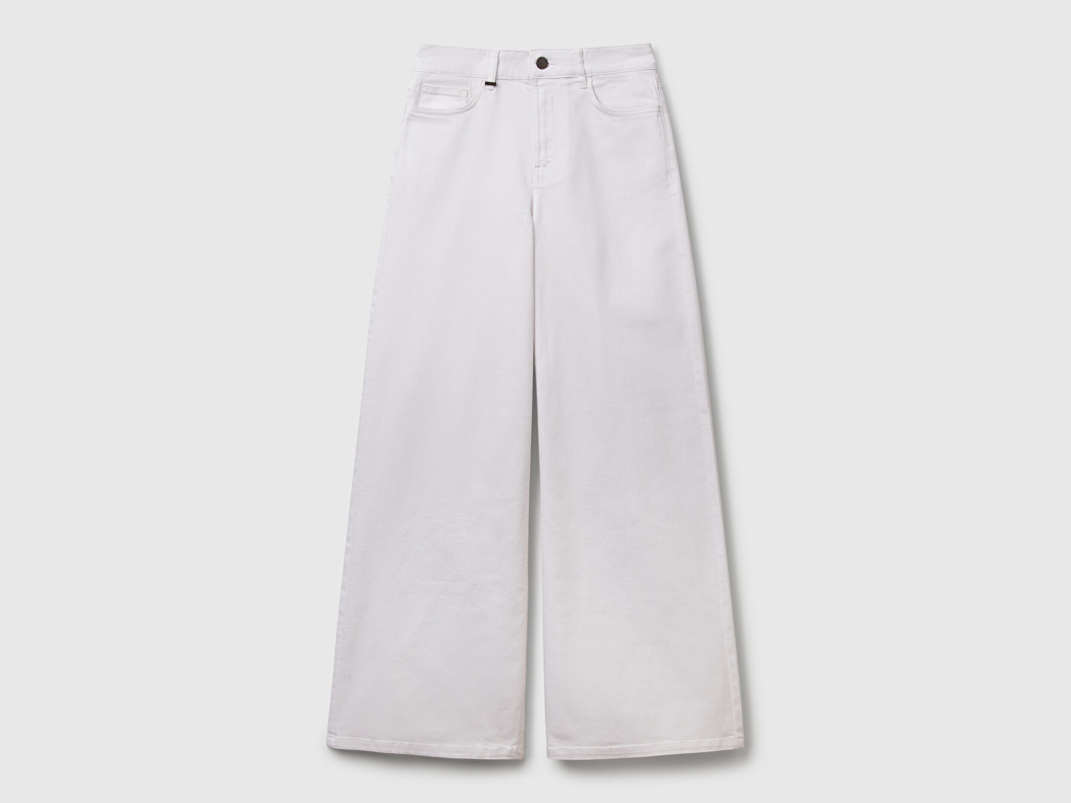 Benetton Kadın Beyaz Streç Pamuklu Arkası Logo Etiketli Bol Kesim Pantolon