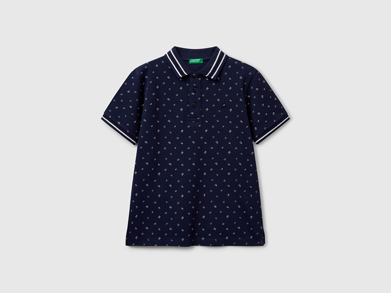 Benetton Erkek Çocuk Lacivert Desenli Çizgili Polo T-Shirt