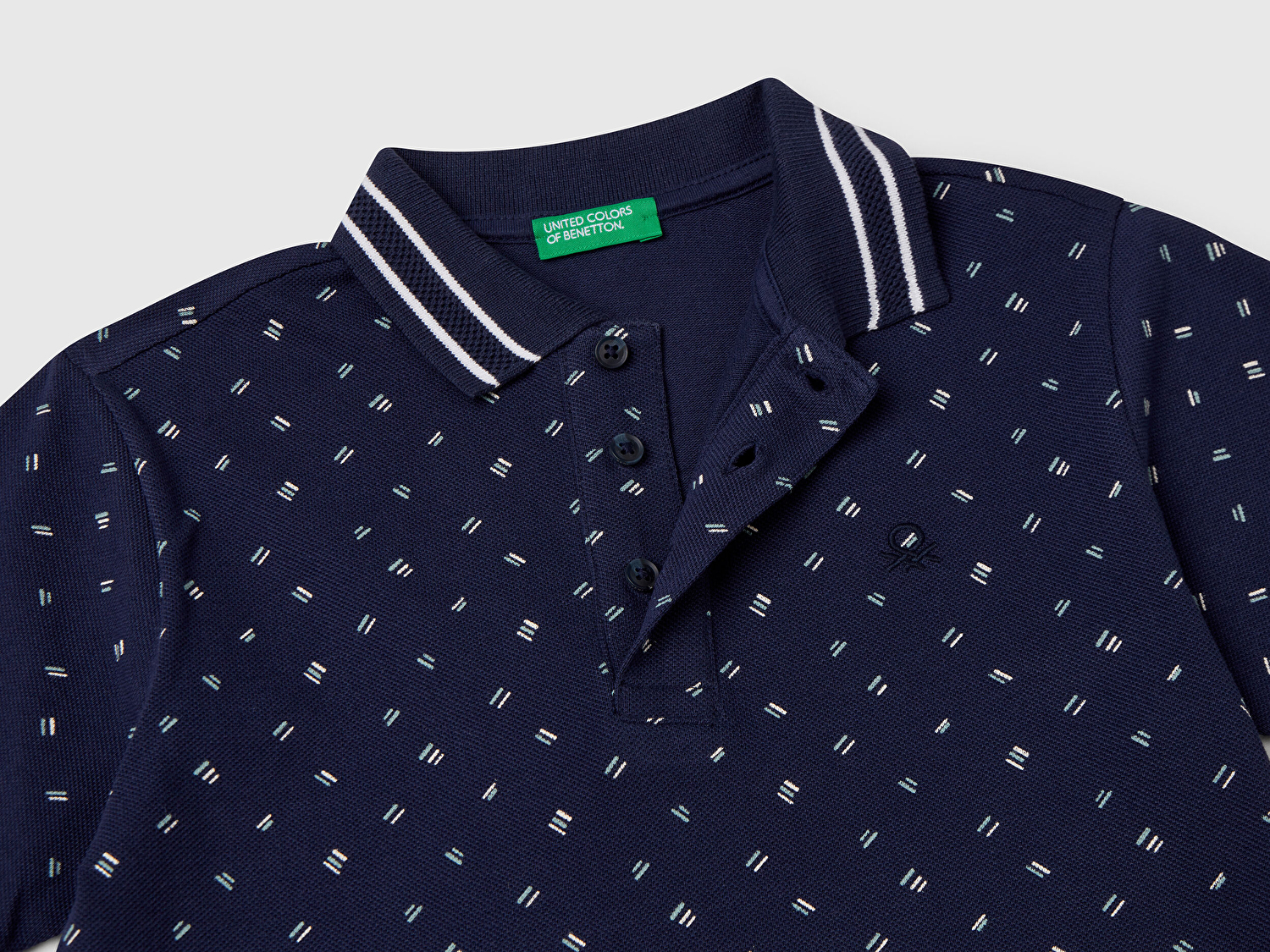 Benetton Erkek Çocuk Lacivert Desenli Çizgili Polo T-Shirt