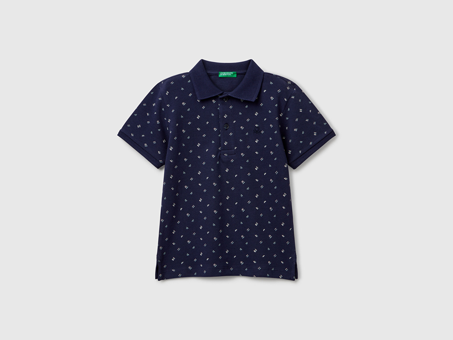 Benetton Erkek Bebek Lacivert Puantiye Desenli Logo Detaylı Polo T-Shirt