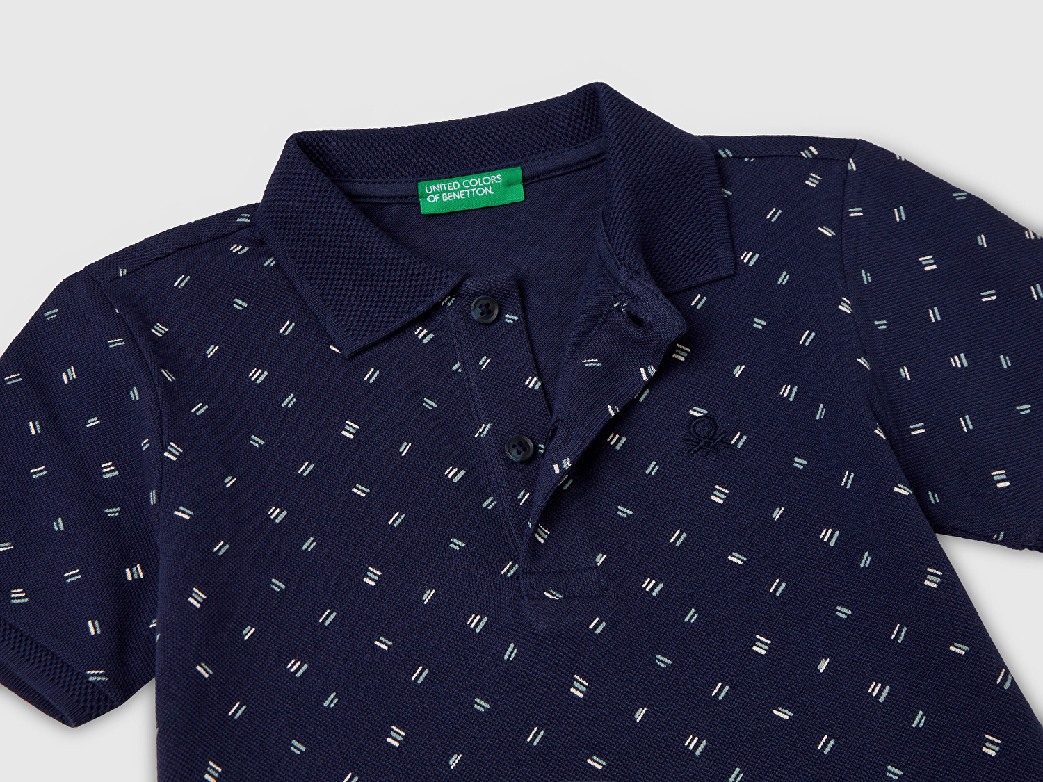 Benetton Erkek Bebek Lacivert Puantiye Desenli Logo Detaylı Polo T-Shirt