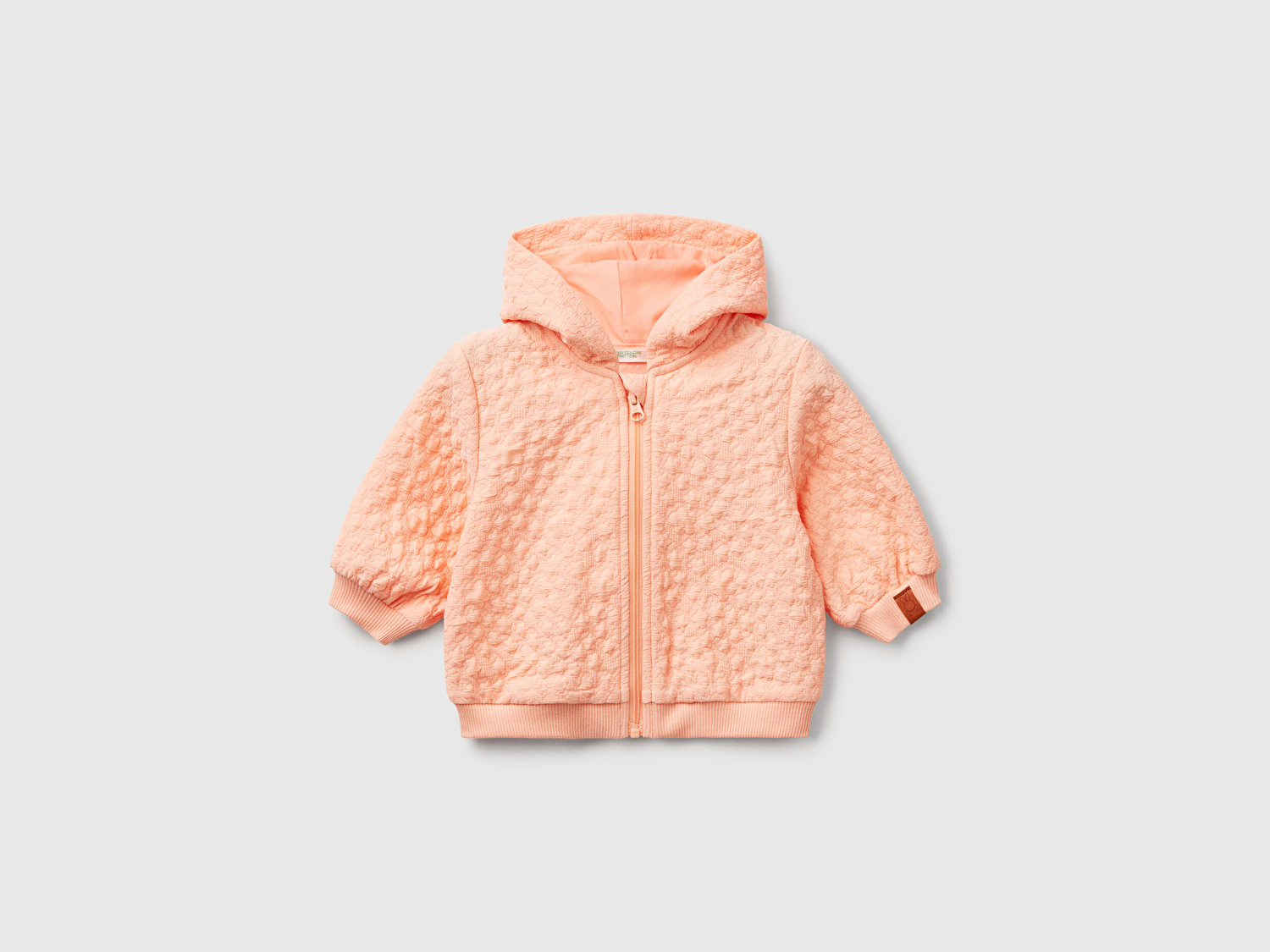 Benetton Bebek Yavruağzı Logo Etiketli Jakarlı Fermuarlı Kapüşonlu Sweatshirt
