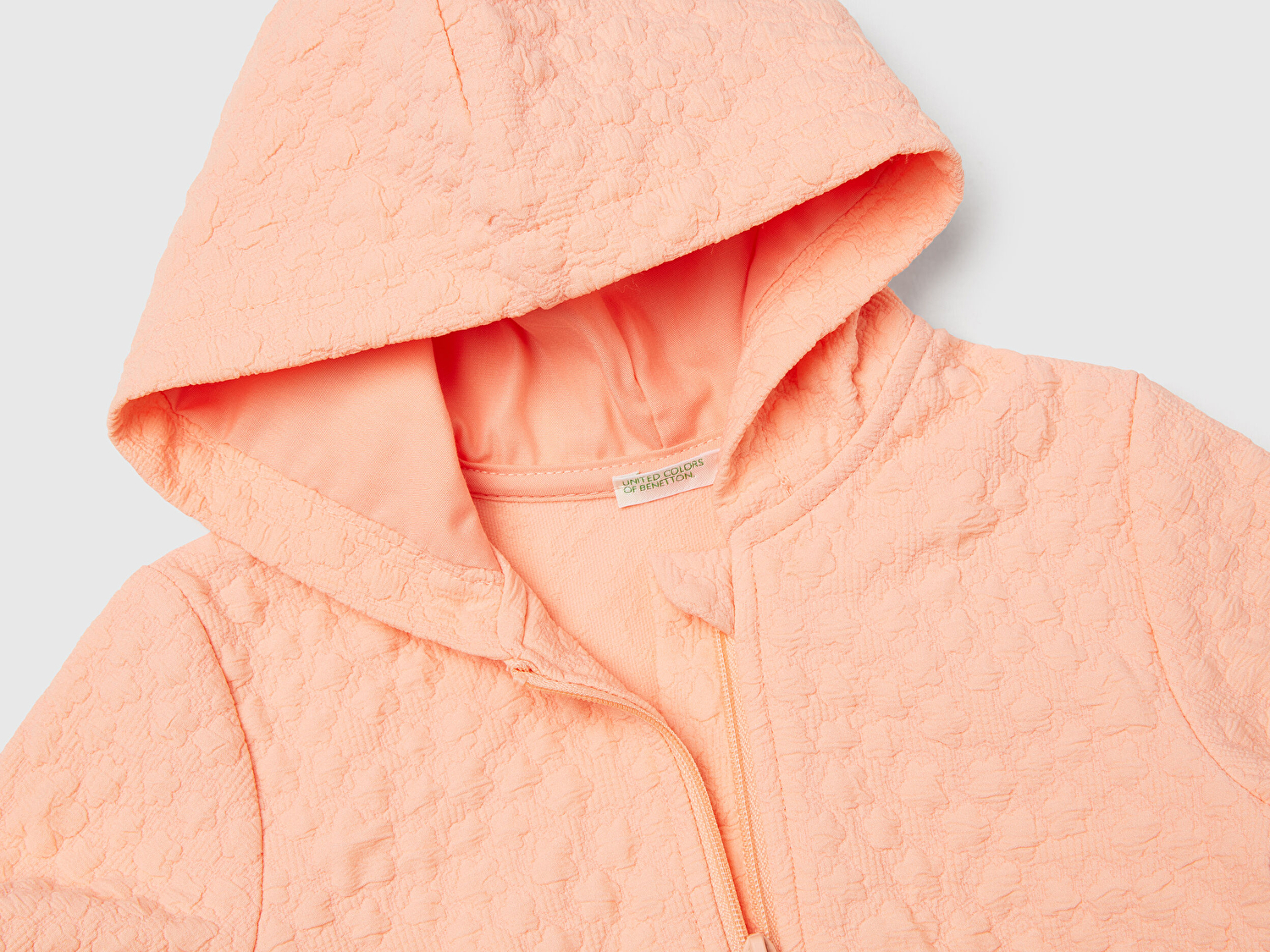 Benetton Bebek Yavruağzı Logo Etiketli Jakarlı Fermuarlı Kapüşonlu Sweatshirt