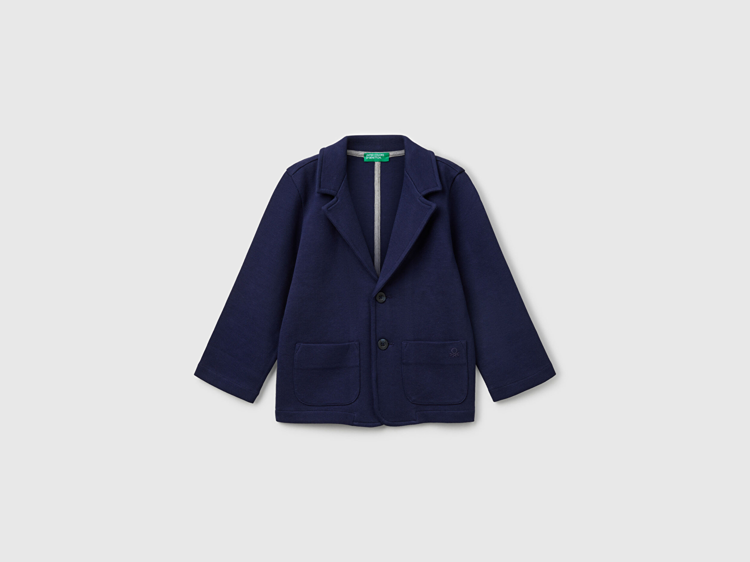 Benetton Erkek Bebek Lacivert İşlemeli Logolu Çift Cepli ve Düğmeli Relax Fit Blazer Ceket