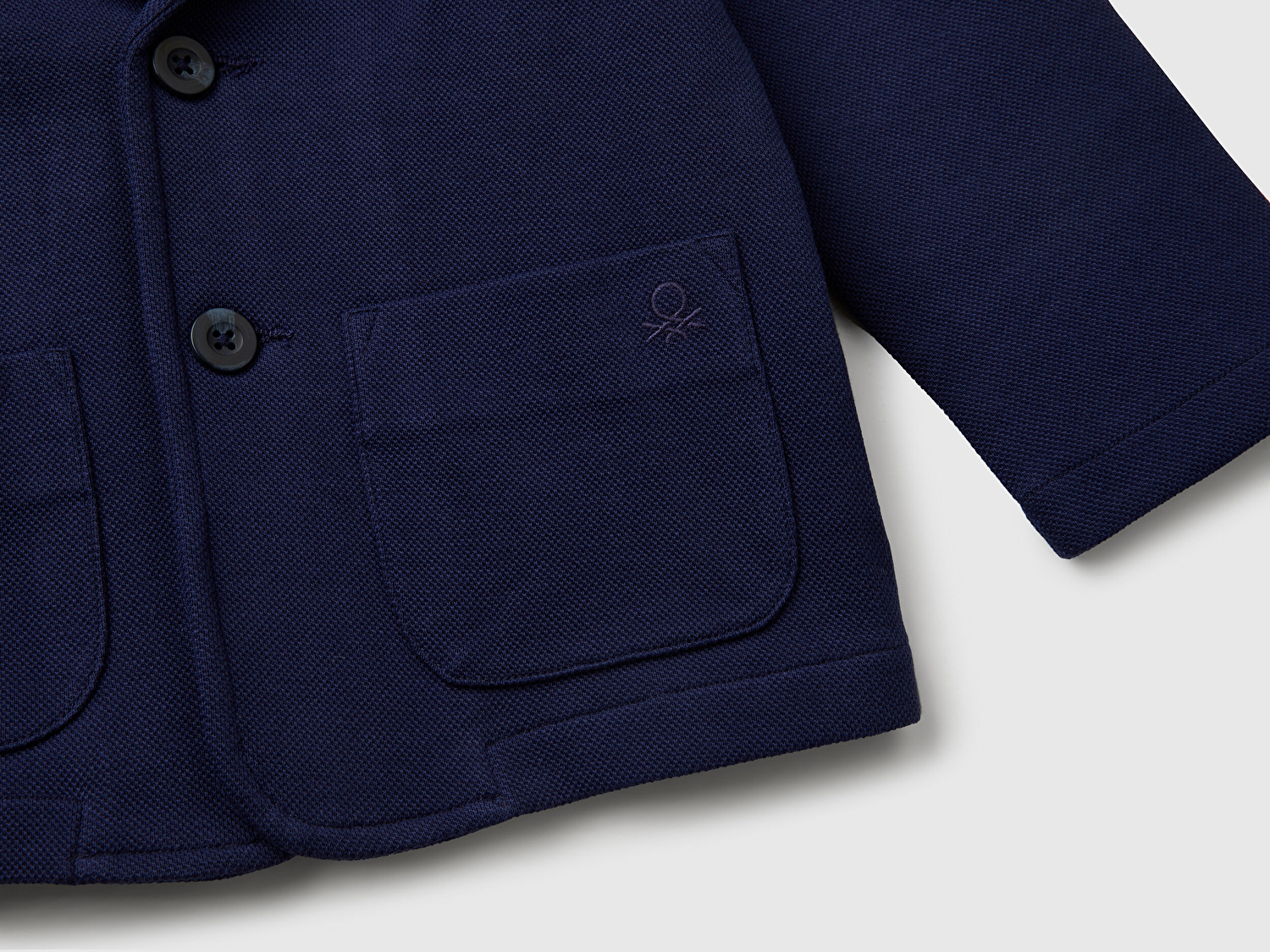Benetton Erkek Bebek Lacivert İşlemeli Logolu Çift Cepli ve Düğmeli Relax Fit Blazer Ceket