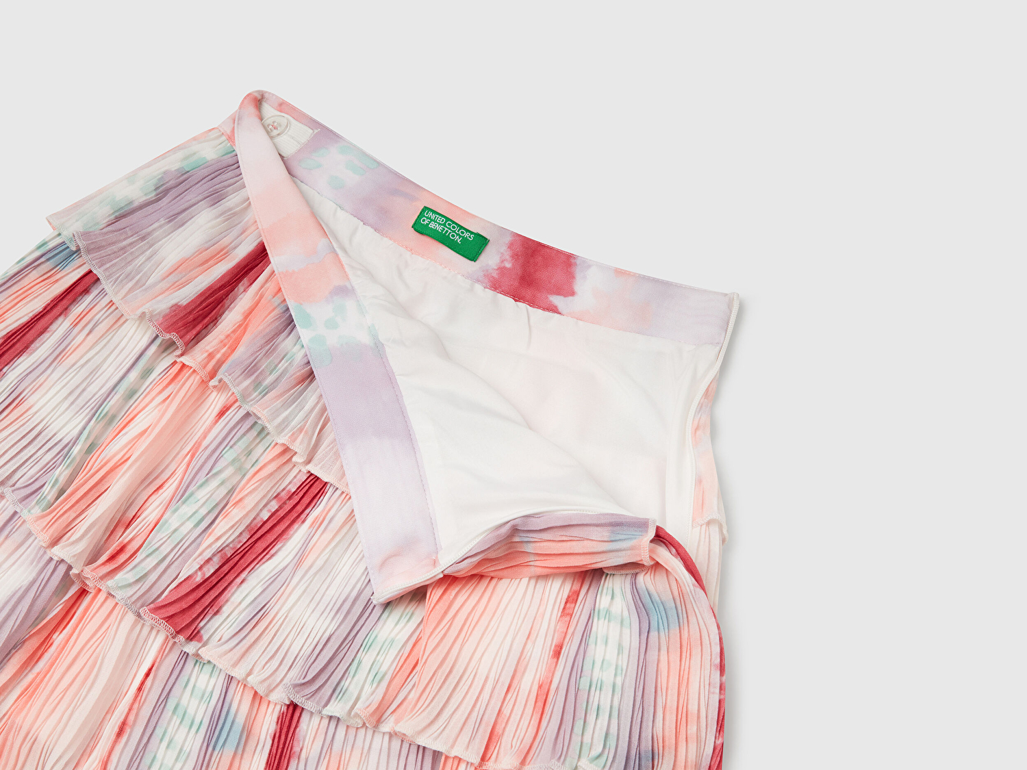 Benetton Kız Çocuk Renkli Tamamı Desenli Yanı Fermuarlı Pileli Katlı Etek