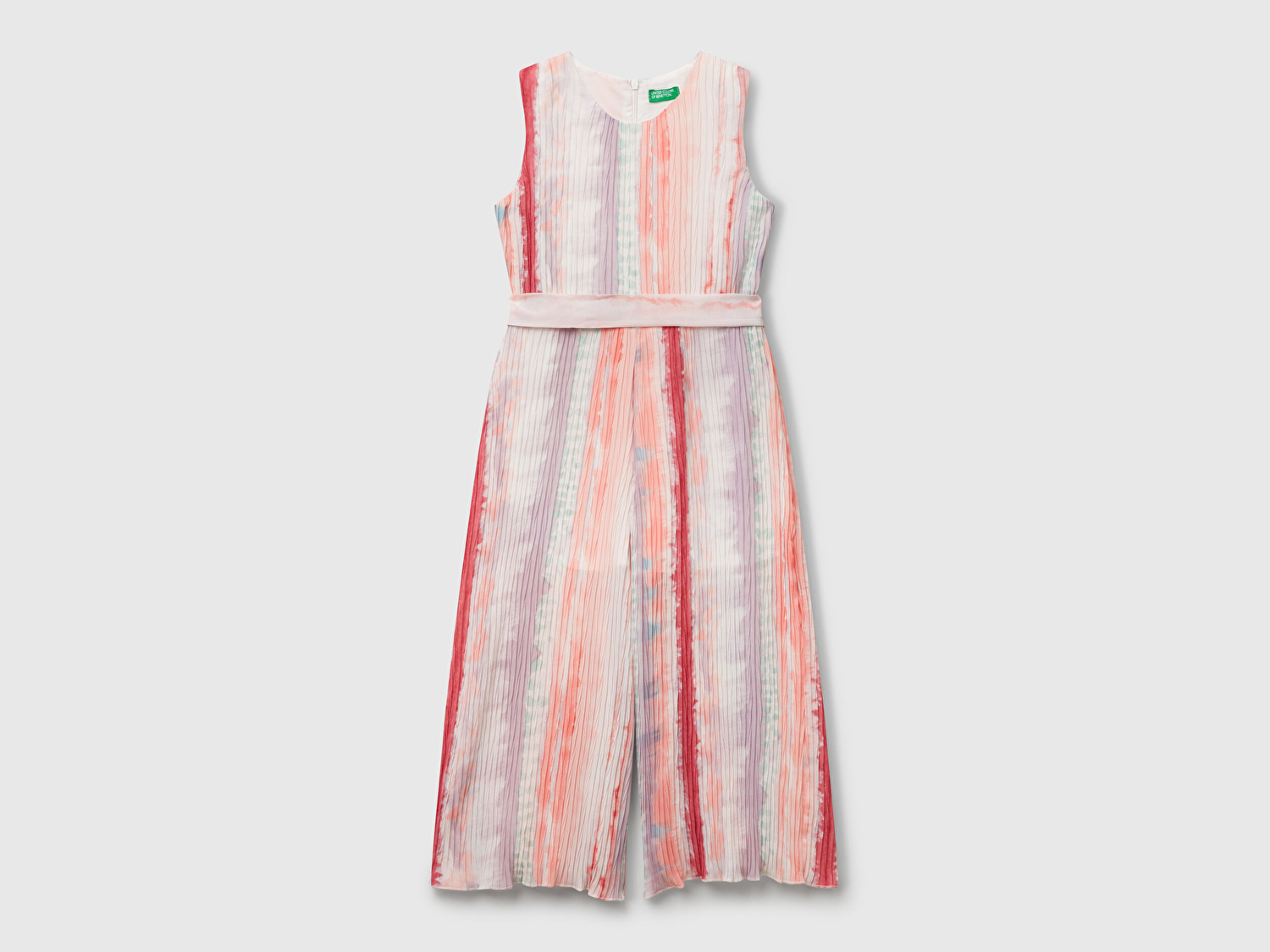 Benetton Kız Çocuk Renkli Tamamı Desenli Kuşaklı Arkası Fermuarlı Kolsuz Tulum