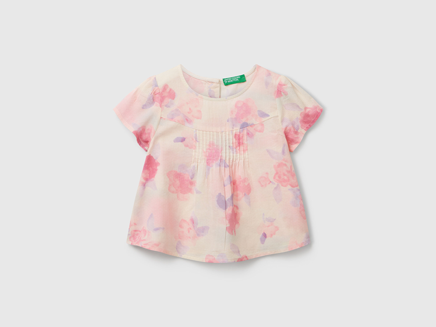 Benetton Kız Bebek Pembe Mix Tamamı Desenli Arkası Düğmeli Pileli Müslin Bluz