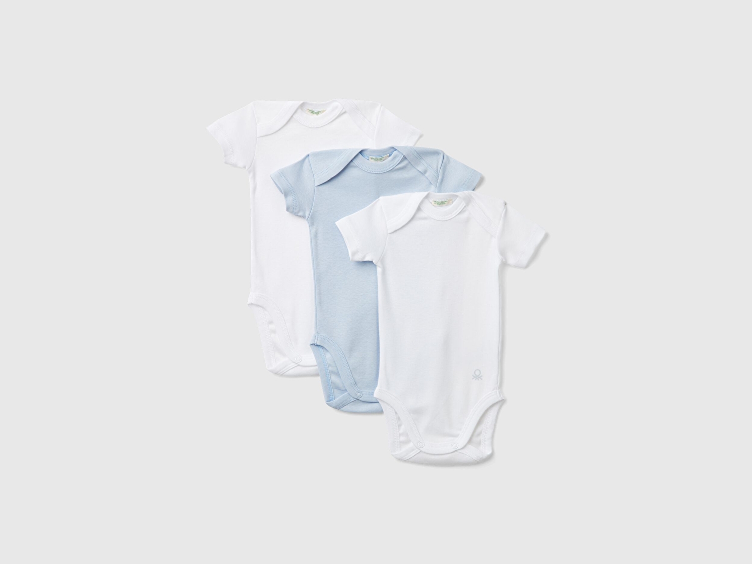 Benetton Bebek Beyaz-Mavi Kısa Kollu 3'lü Çıtçıtlı Body