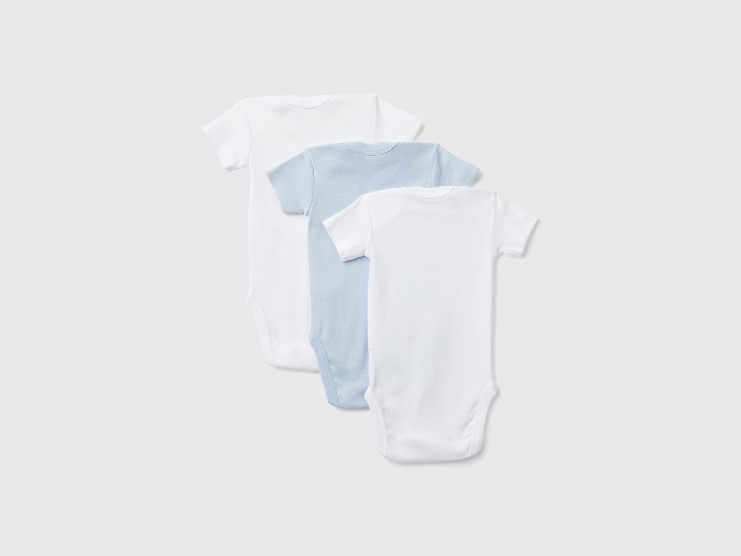 Benetton Bebek Beyaz-Mavi Kısa Kollu 3'lü Çıtçıtlı Body