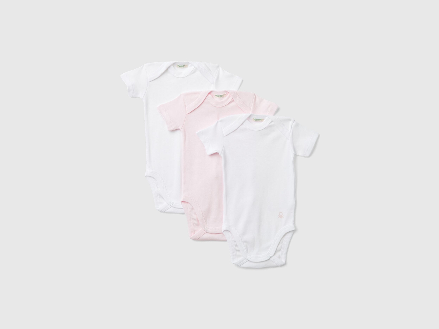 Benetton Bebek Pembe-Beyaz Kısa Kollu 3'lü Çıtçıtlı Body