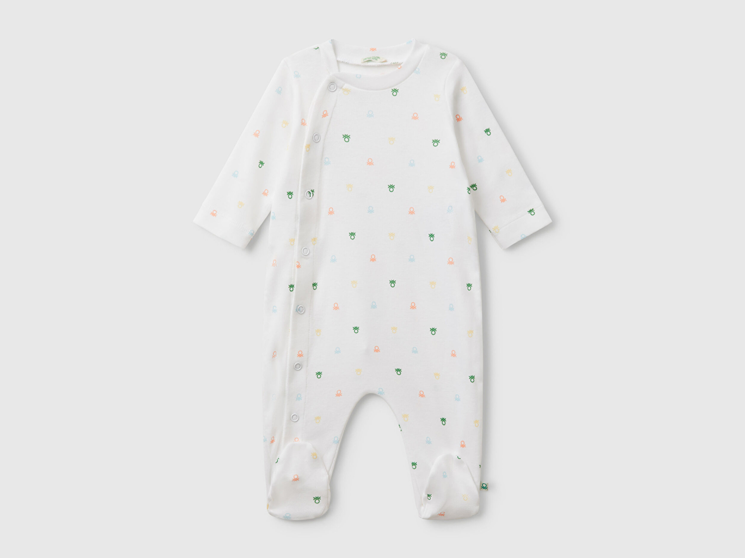 Benetton Bebek Beyaz Desenli Çıtçıtlı Uzun Kollu Tulum