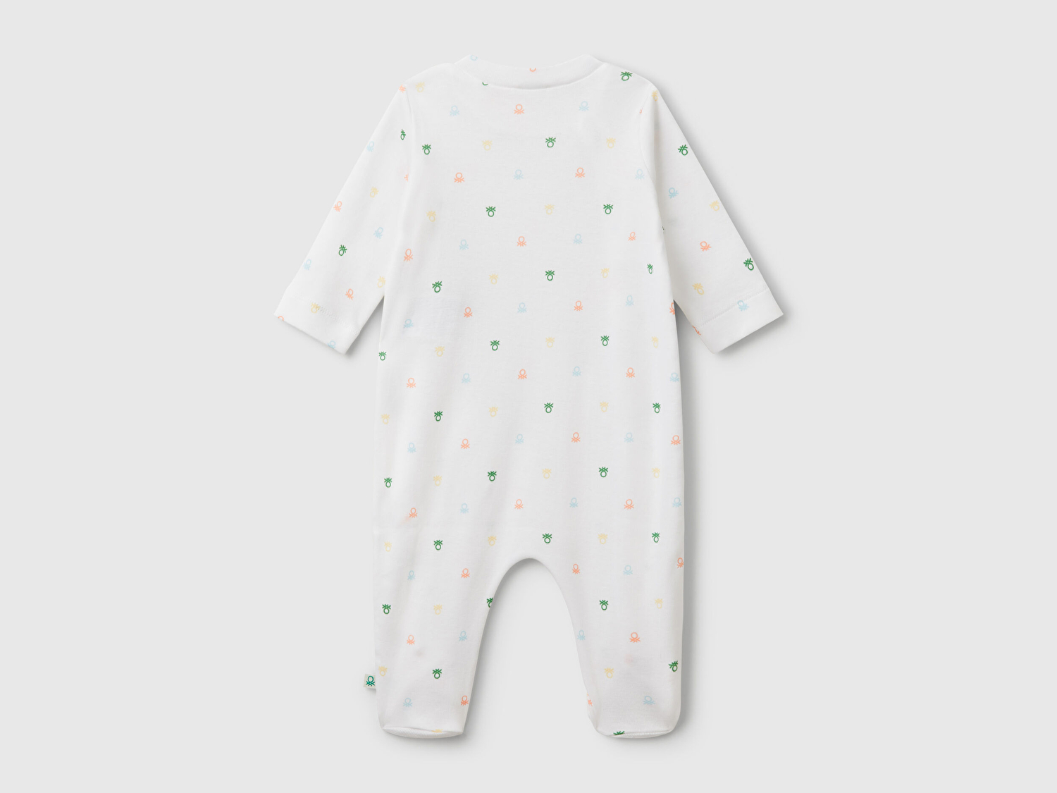 Benetton Bebek Beyaz Desenli Çıtçıtlı Uzun Kollu Tulum