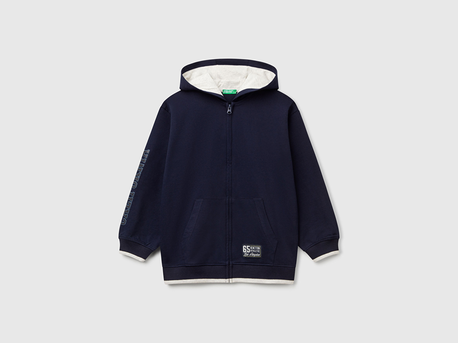 Benetton Erkek Çocuk Lacivert İşleme Detaylı Manşetli Kapüşonlu Sweatshirt