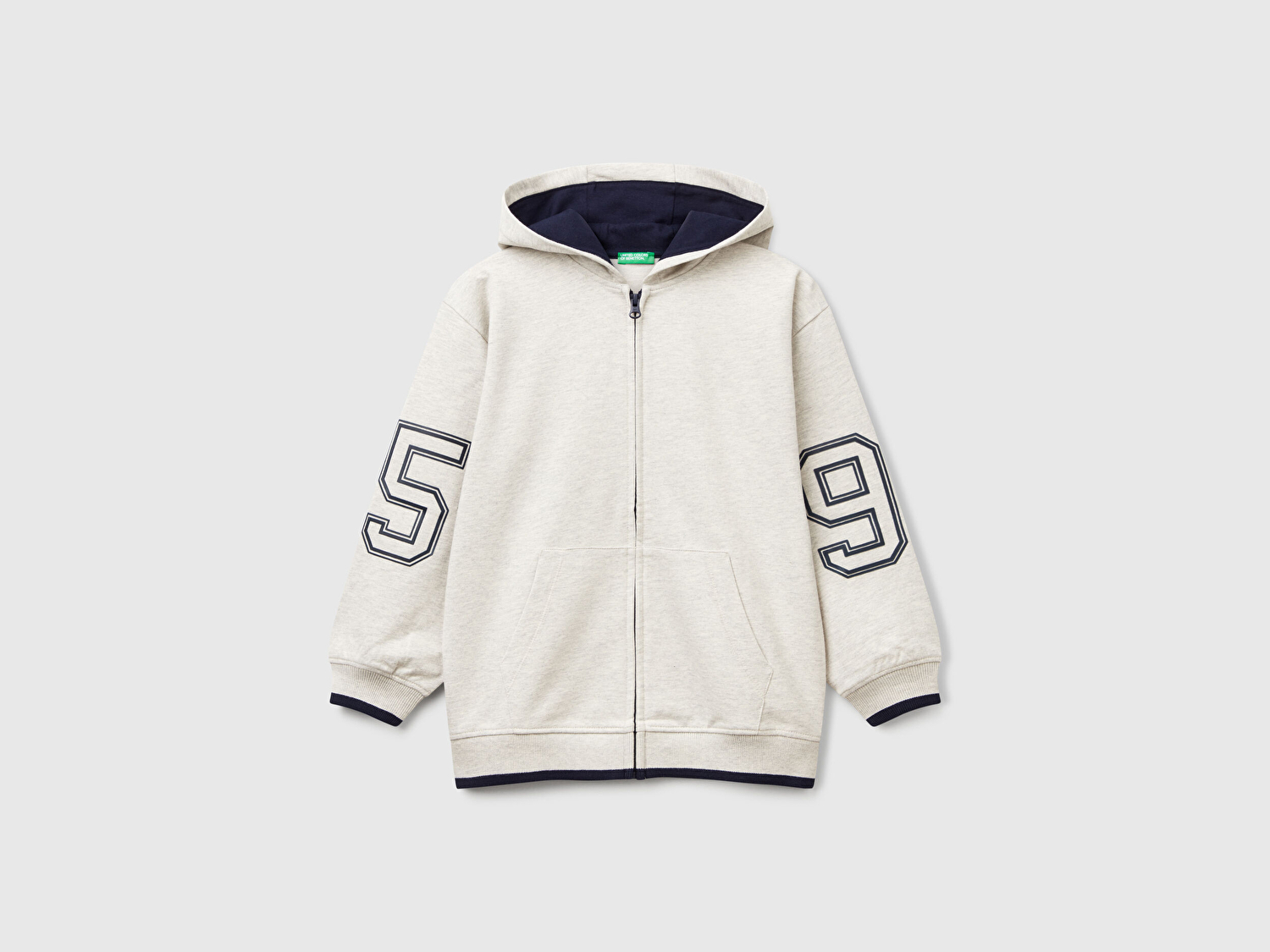 Benetton Erkek Çocuk Açık Gri Melanj İşleme Detaylı Manşetli Kapüşonlu Sweatshirt