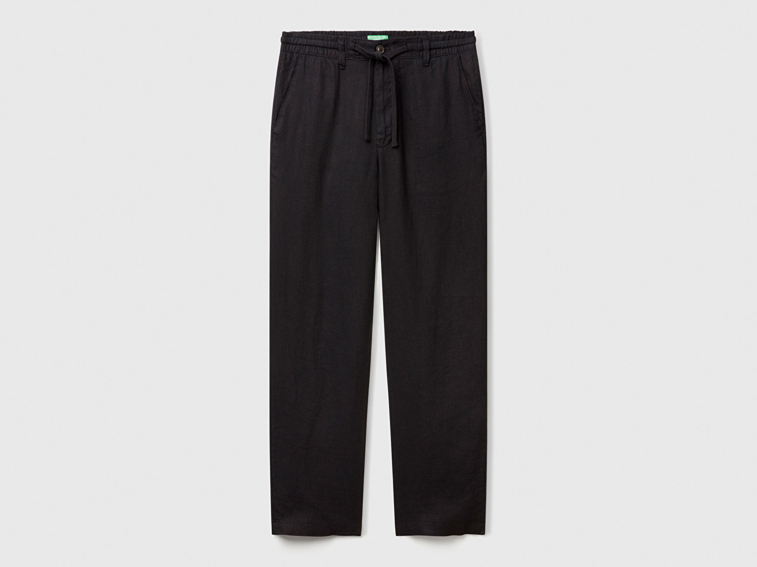 Benetton Erkek Siyah %100 Keten Beli İpli Pantolon