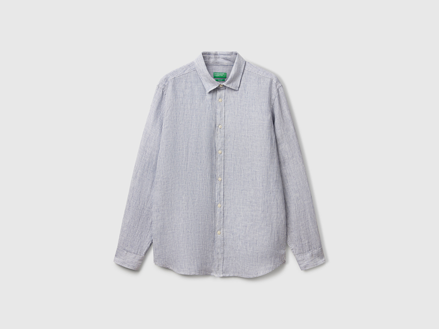 Benetton Erkek Mavi Çizgili %100 Keten Gömlek
