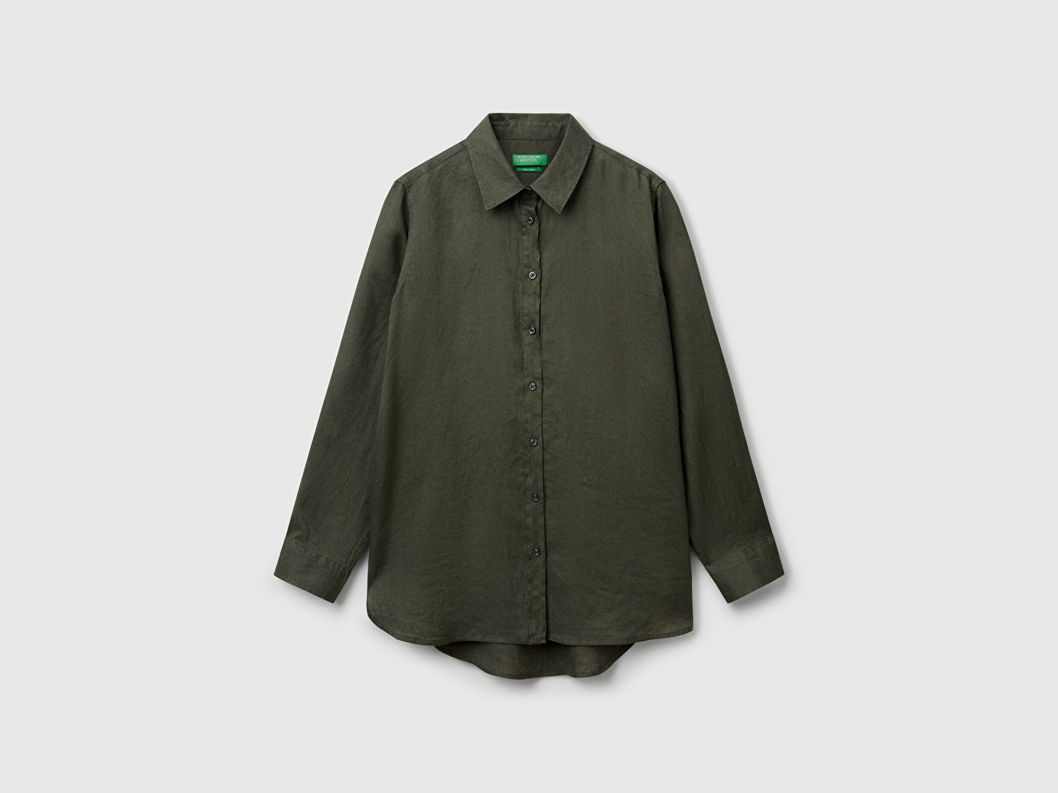 Benetton Kadın Haki %100 Keten Gömlek