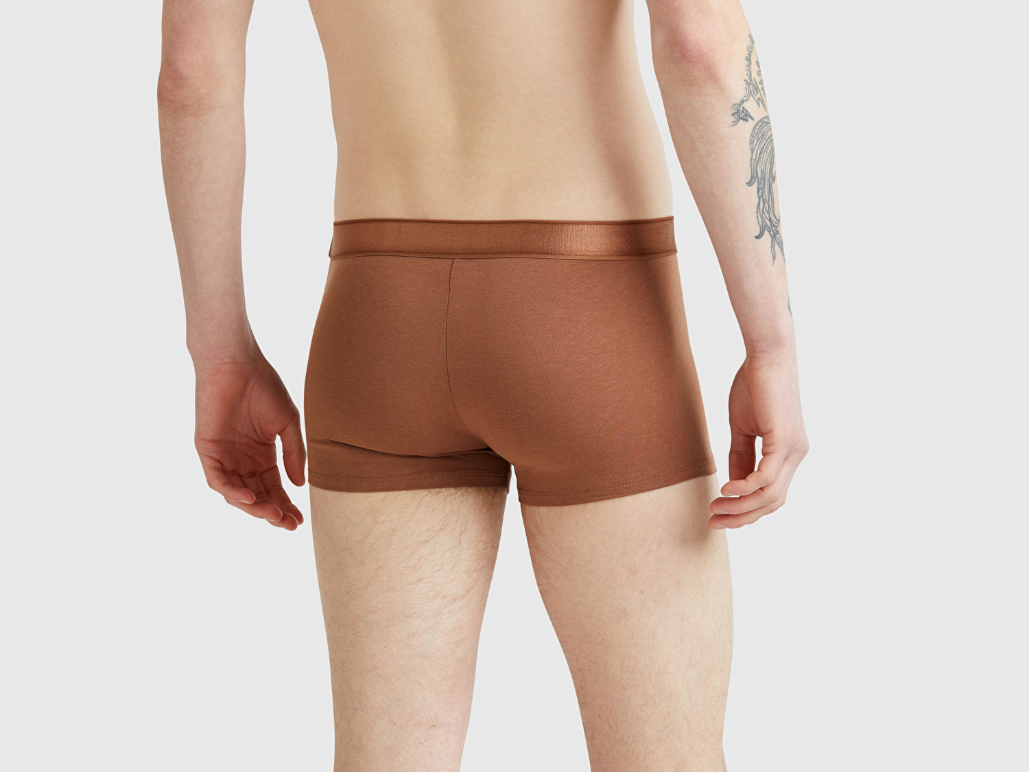 Benetton Erkek Kahverengi Pamuk Karışımlı Beli Logo Baskılı Boxer