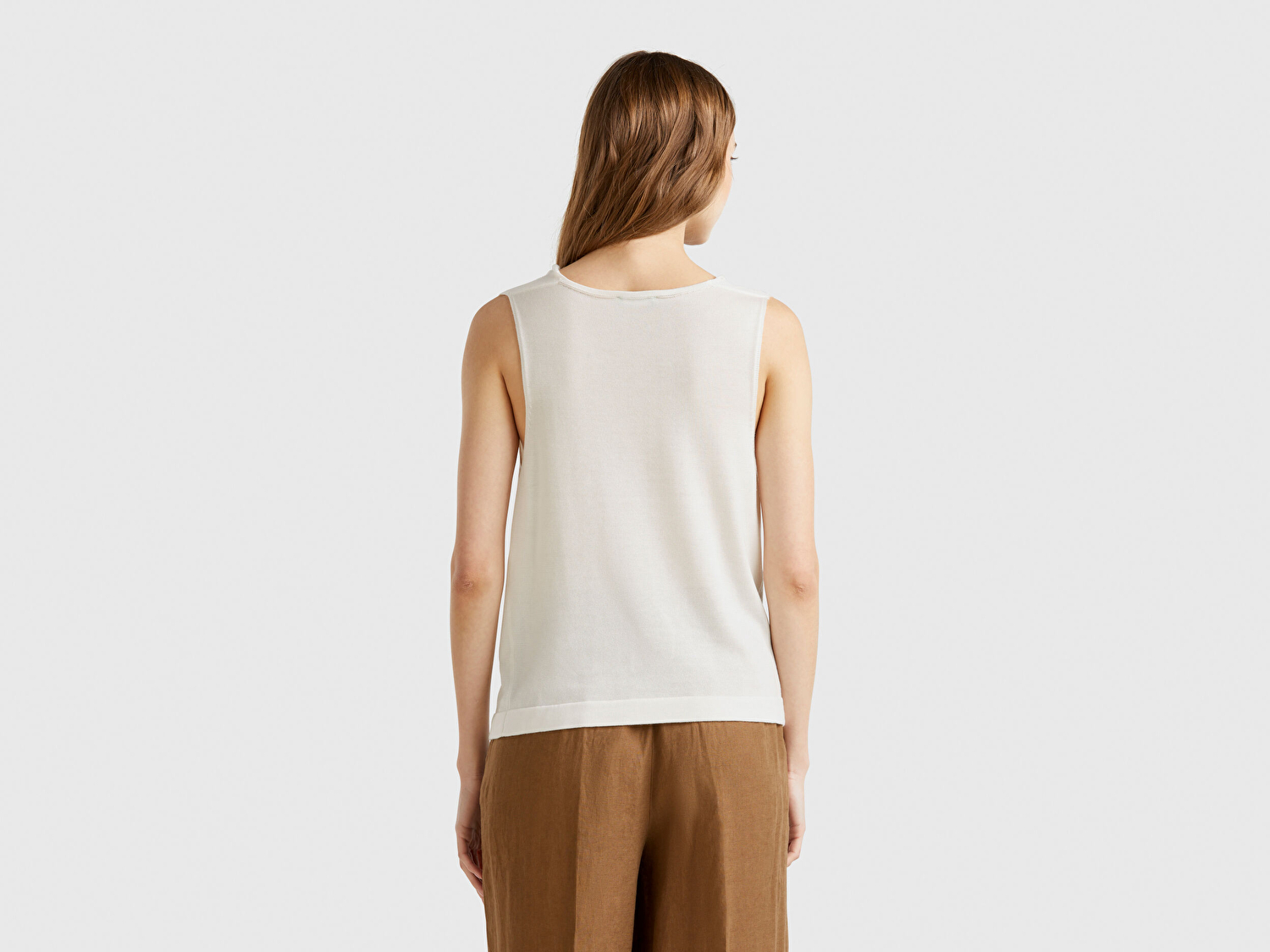 Benetton Kadın Krem %100 Liyosel Kolsuz Regular Fit Kazak