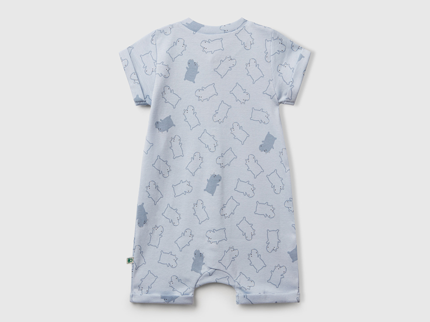 Benetton Bebek Toz Mavi Desenli Önü Çıtçıtlı Kısa Kollu Tulum