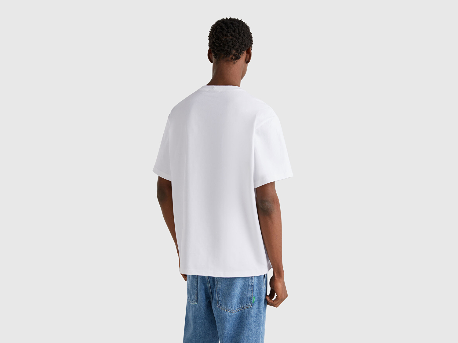 Benetton Erkek Beyaz %100 Pamuk Önü Logo İşlemeli Oversize T-Shirt