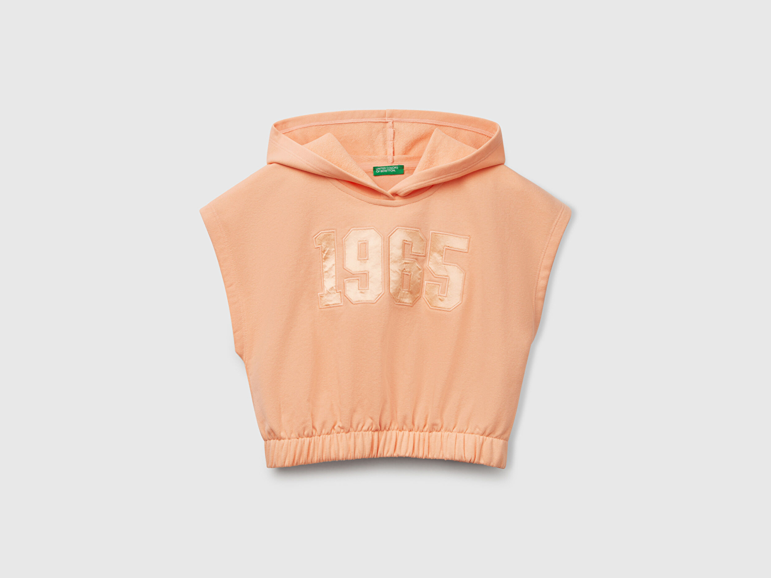 Benetton Kız Çocuk Yavruağzı Önü Aplikeli Nakış Detaylı Kolsuz Kapüşonlu Sweatshirt