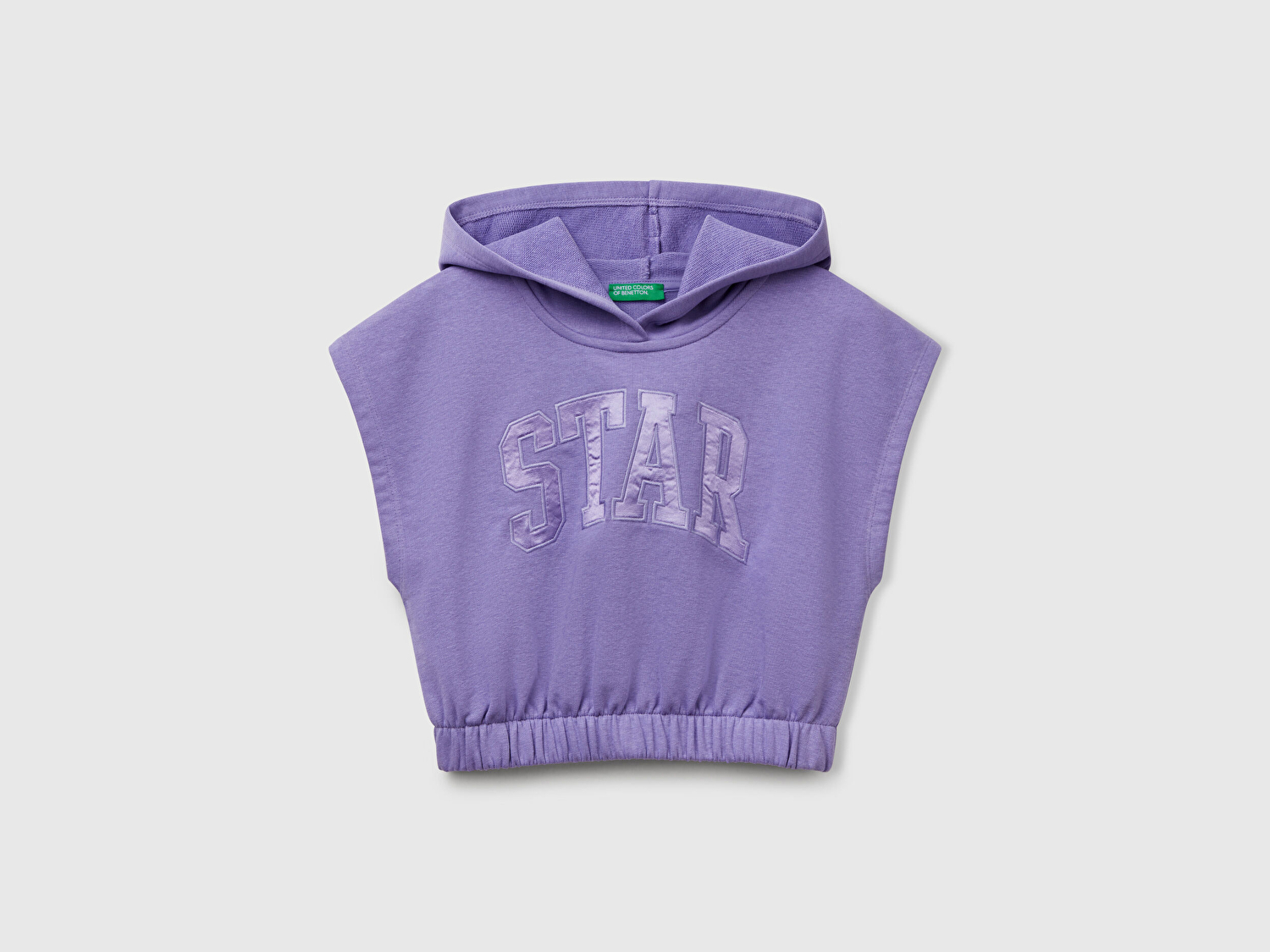 Benetton Kız Çocuk Mor Önü Aplikeli Nakış Detaylı Kolsuz Kapüşonlu Sweatshirt