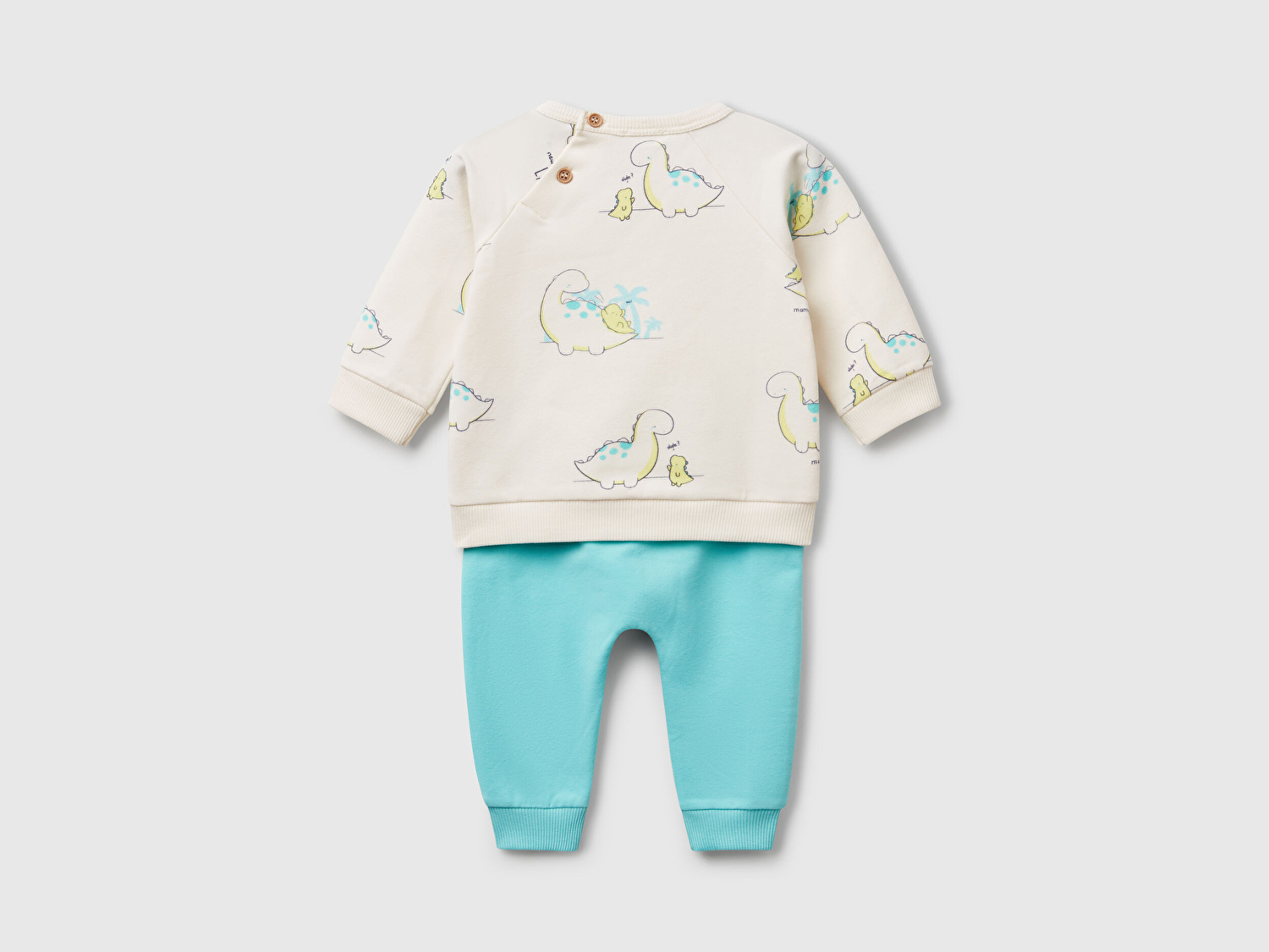 Benetton Bebek Ekru Desenli Ribanalı Sweatshirt ve Beli Lastikli Eşofman Altı Takım