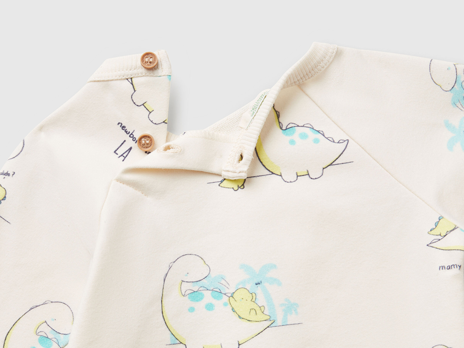 Benetton Bebek Ekru Desenli Ribanalı Sweatshirt ve Beli Lastikli Eşofman Altı Takım